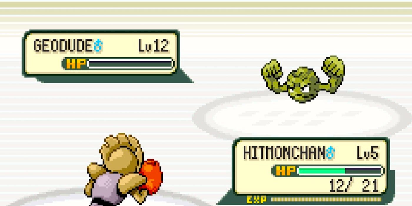 Pokemon FireRed gameplay battle hitmonchan and geodude