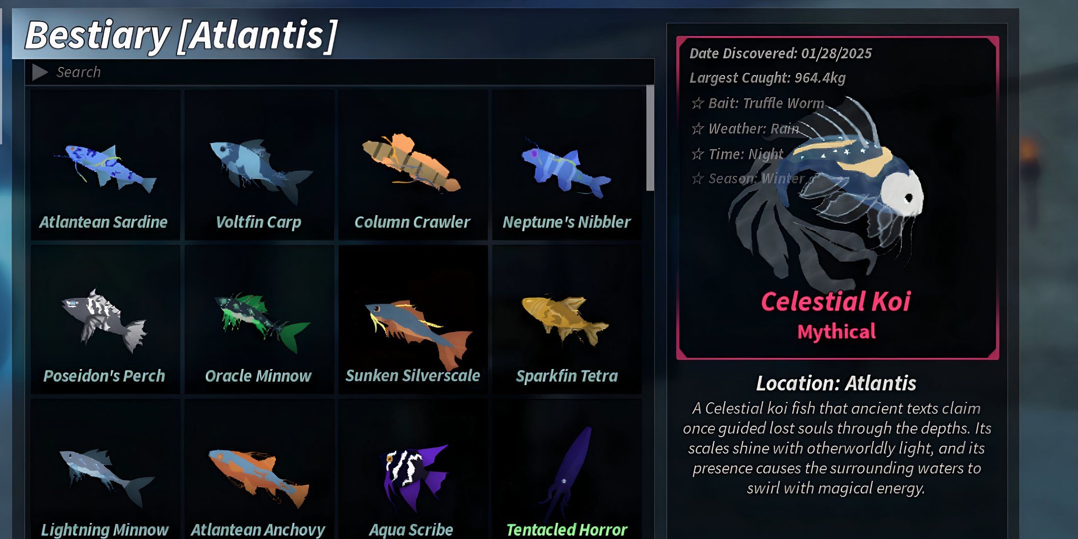 how to complete the atlantis bestiary In fisch 