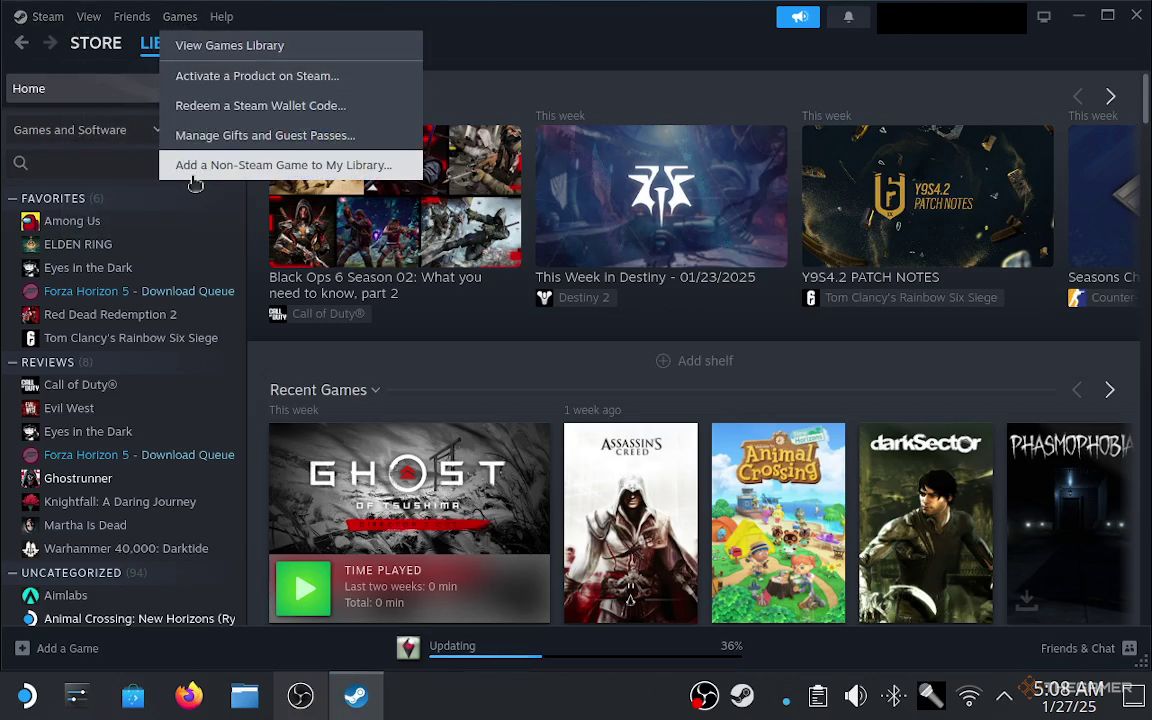 Menu option adding a Non-Steam game onto your Steam Deck.