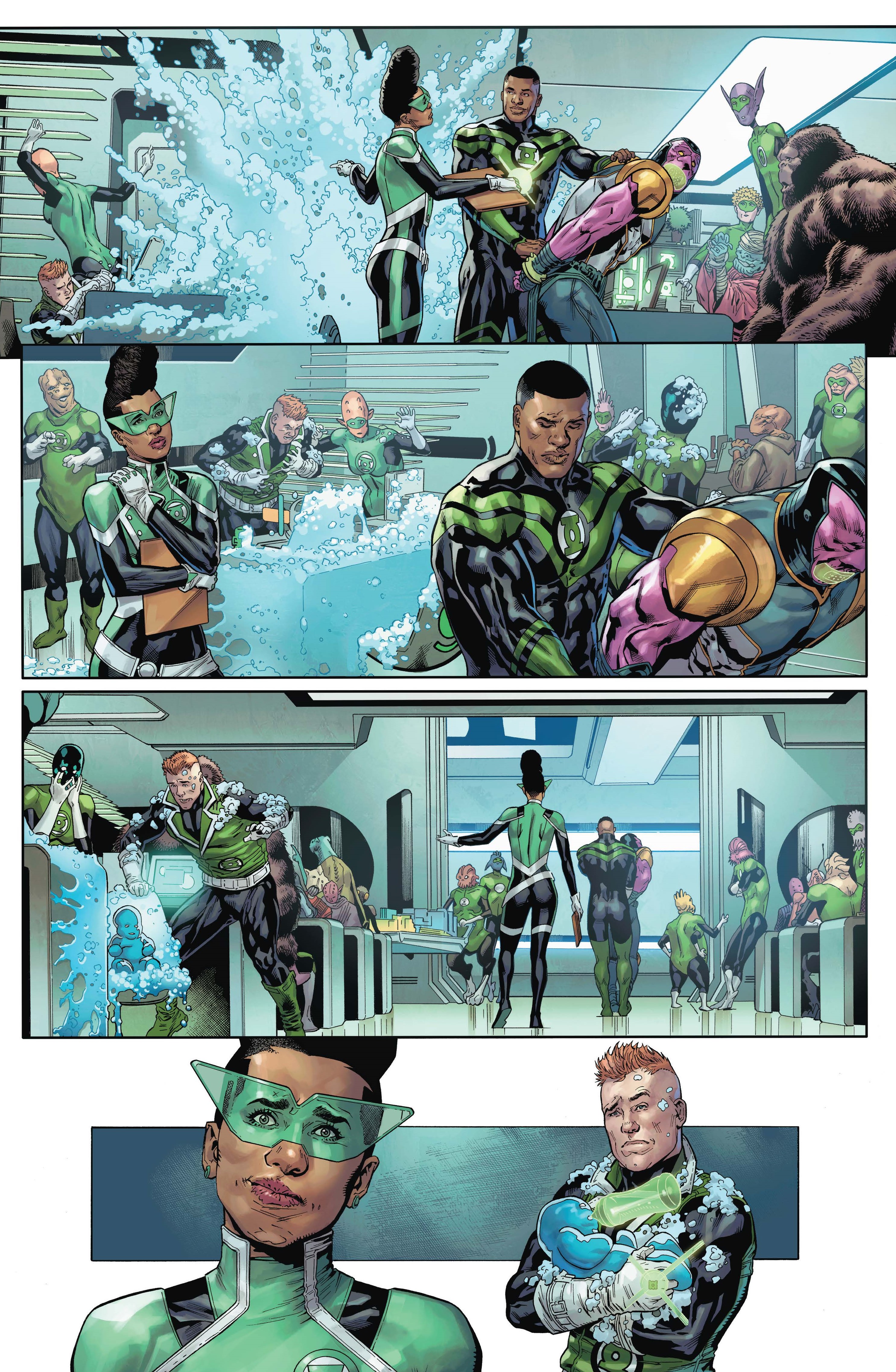 Unlettered interior pages from Green Lantern Corps #1.