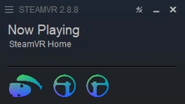 A window for Steam VR that shows the PlayStation VR2 headset and accompanying controller icons lit up, which indicates they’re connected.