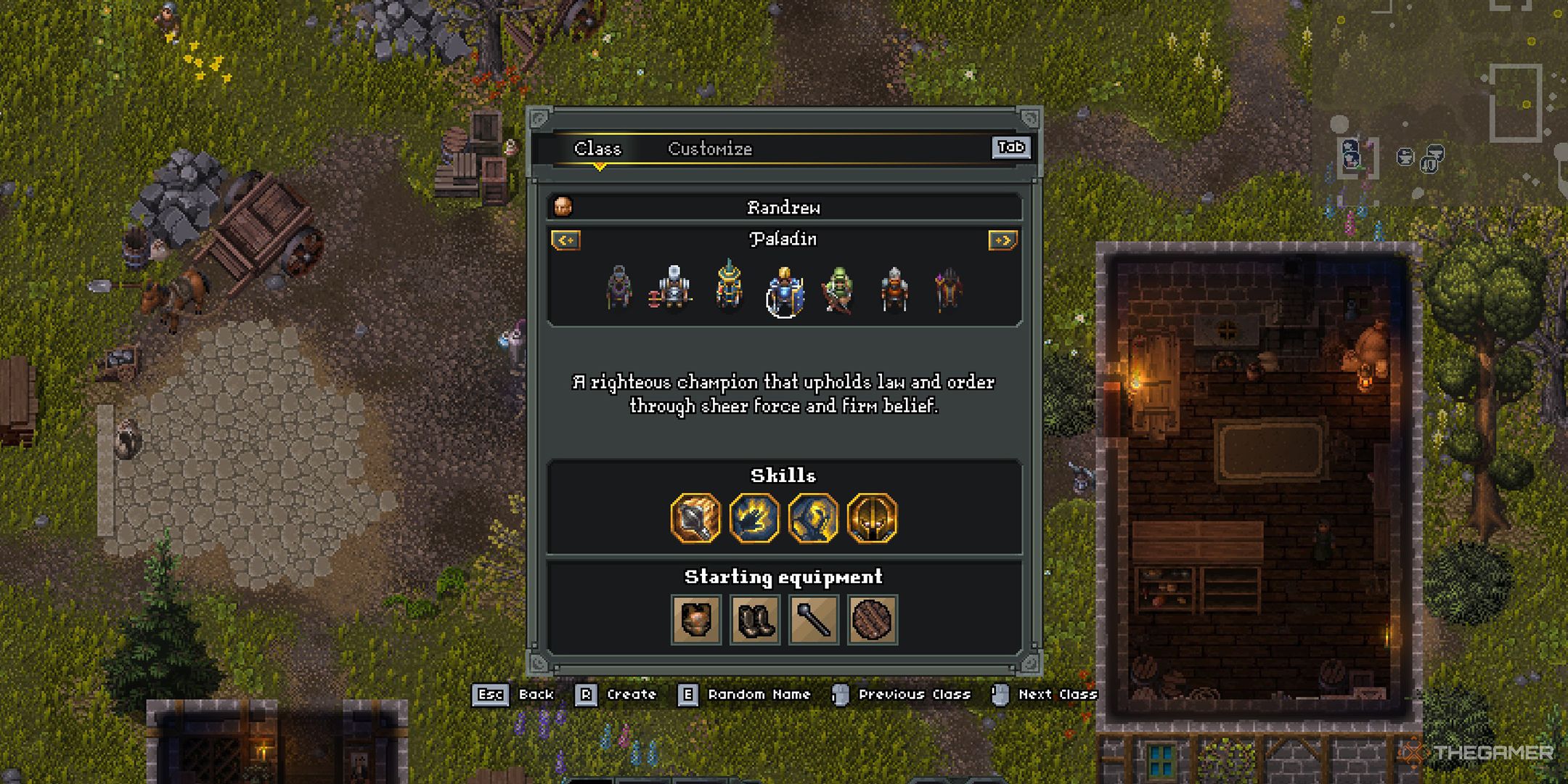 Creating a Paladin character in Heroes of Hammerwatch 2.