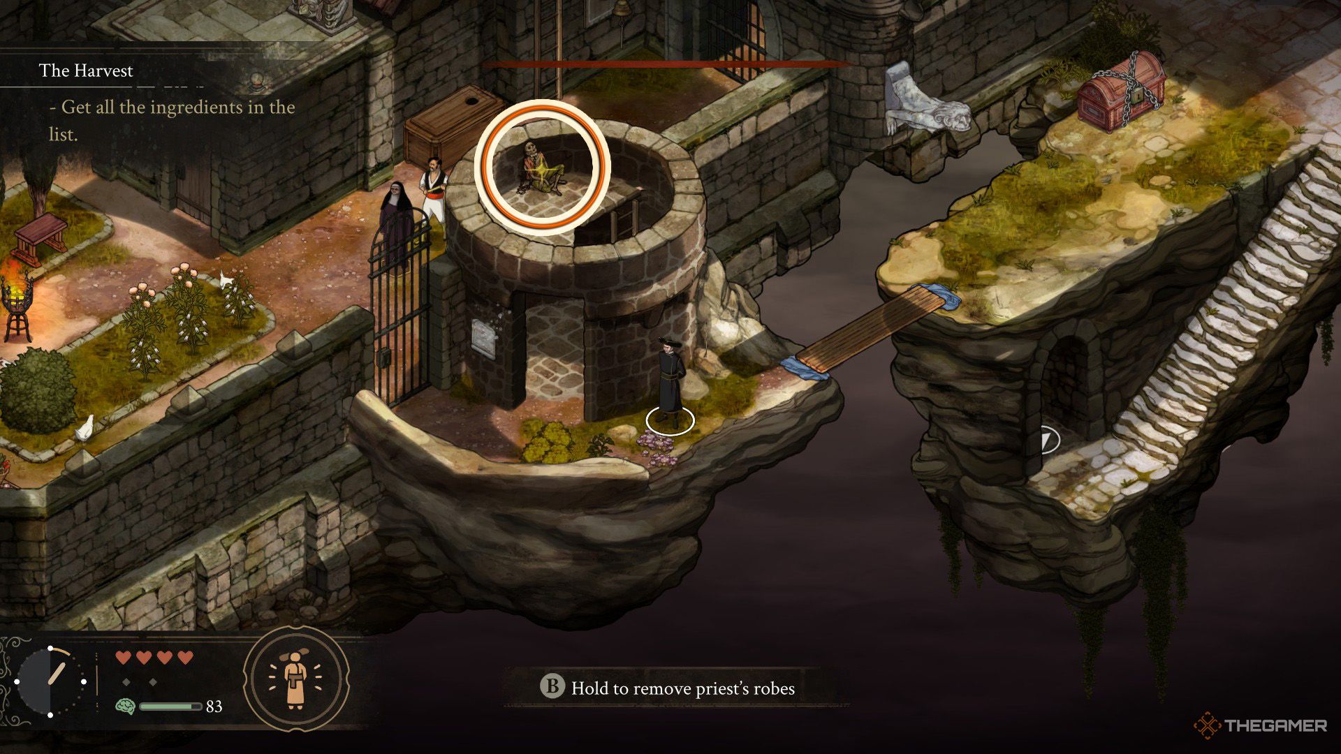 An orange circle shows the location of the first gold tooth in The Stone Of Madness