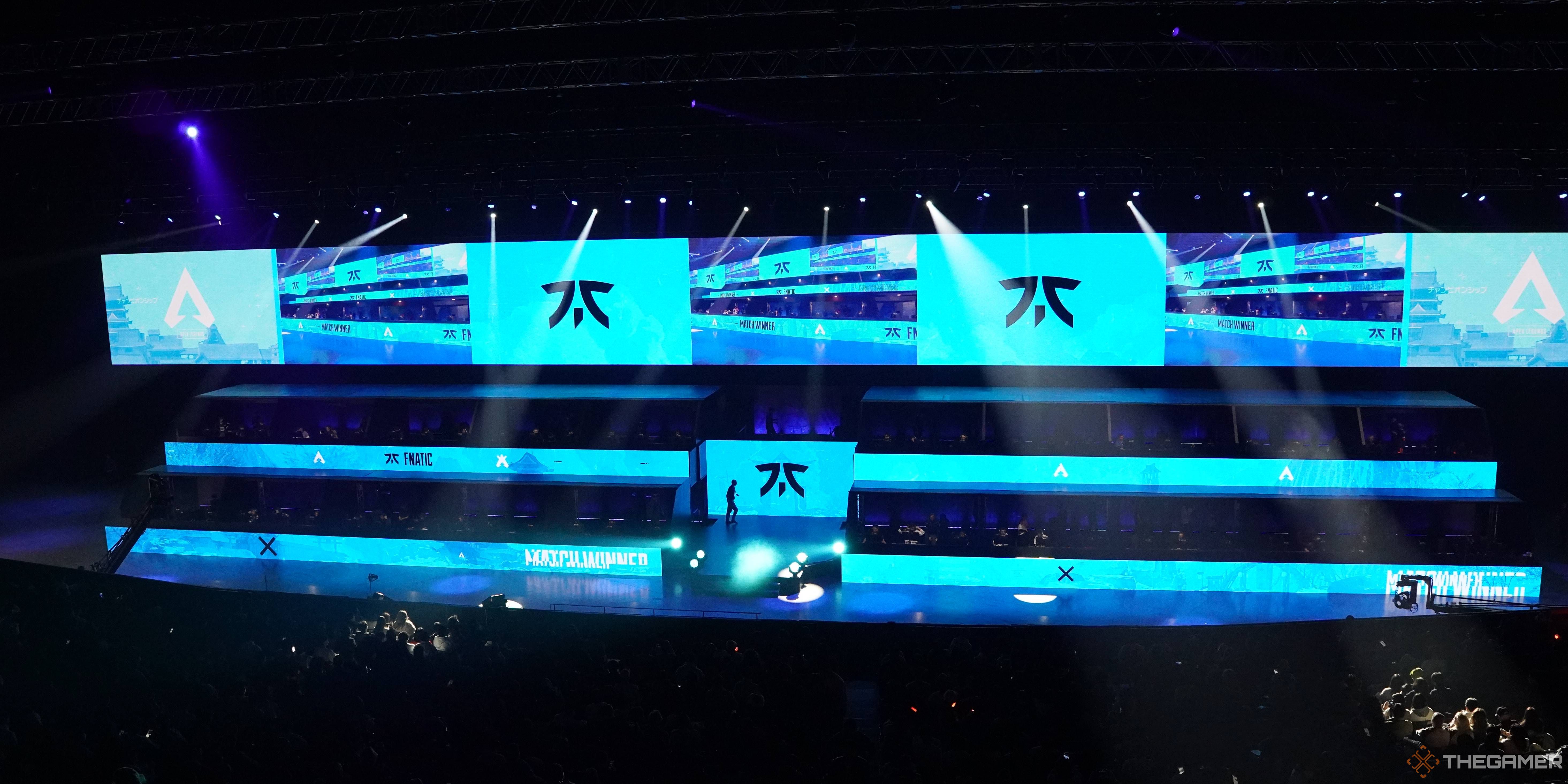 Fnatic's logo in ice blue lit across the ALGS Championship stage in Sapporo