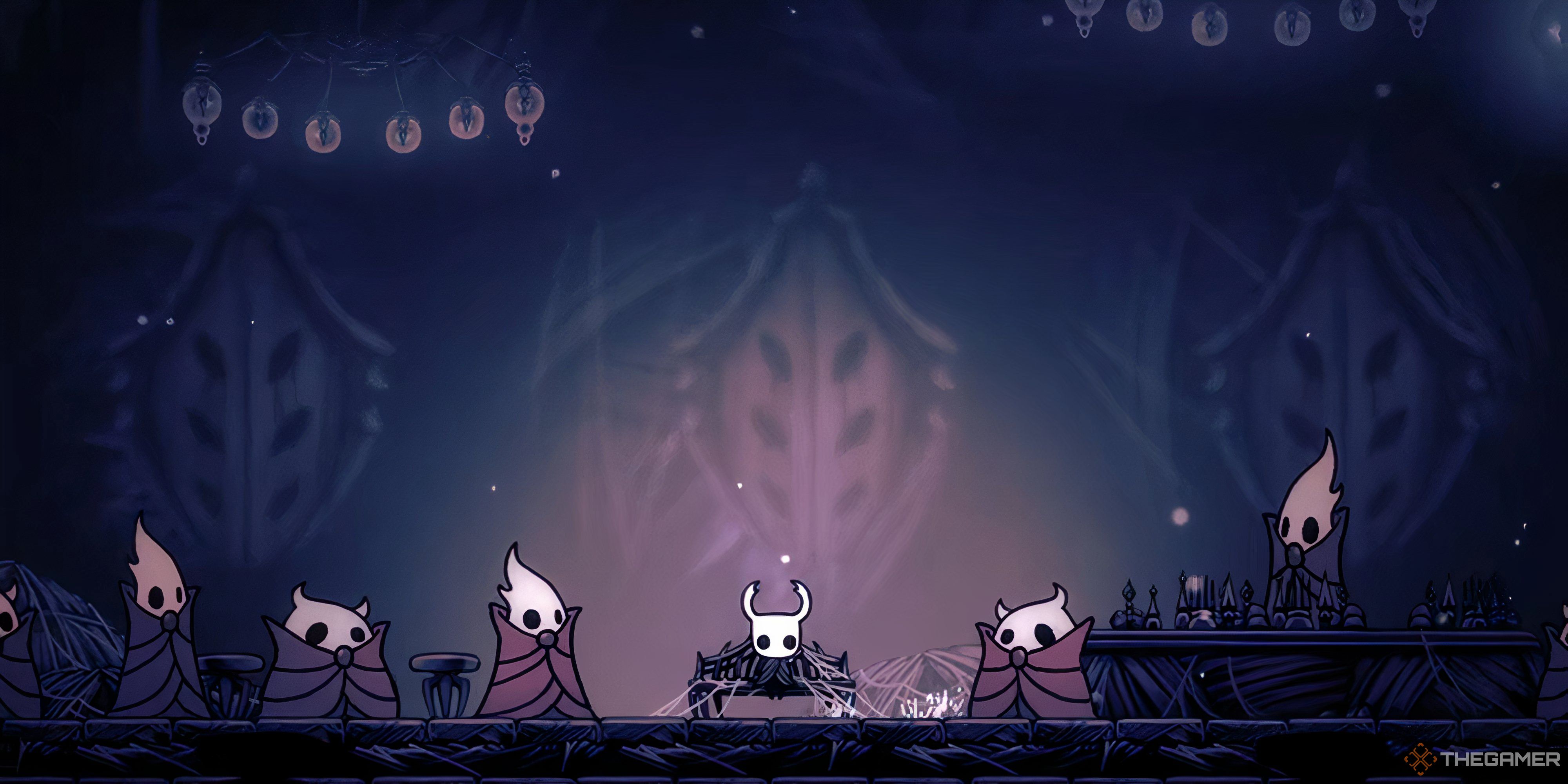 The Knight sits on the sticky bench in Hollow Knight