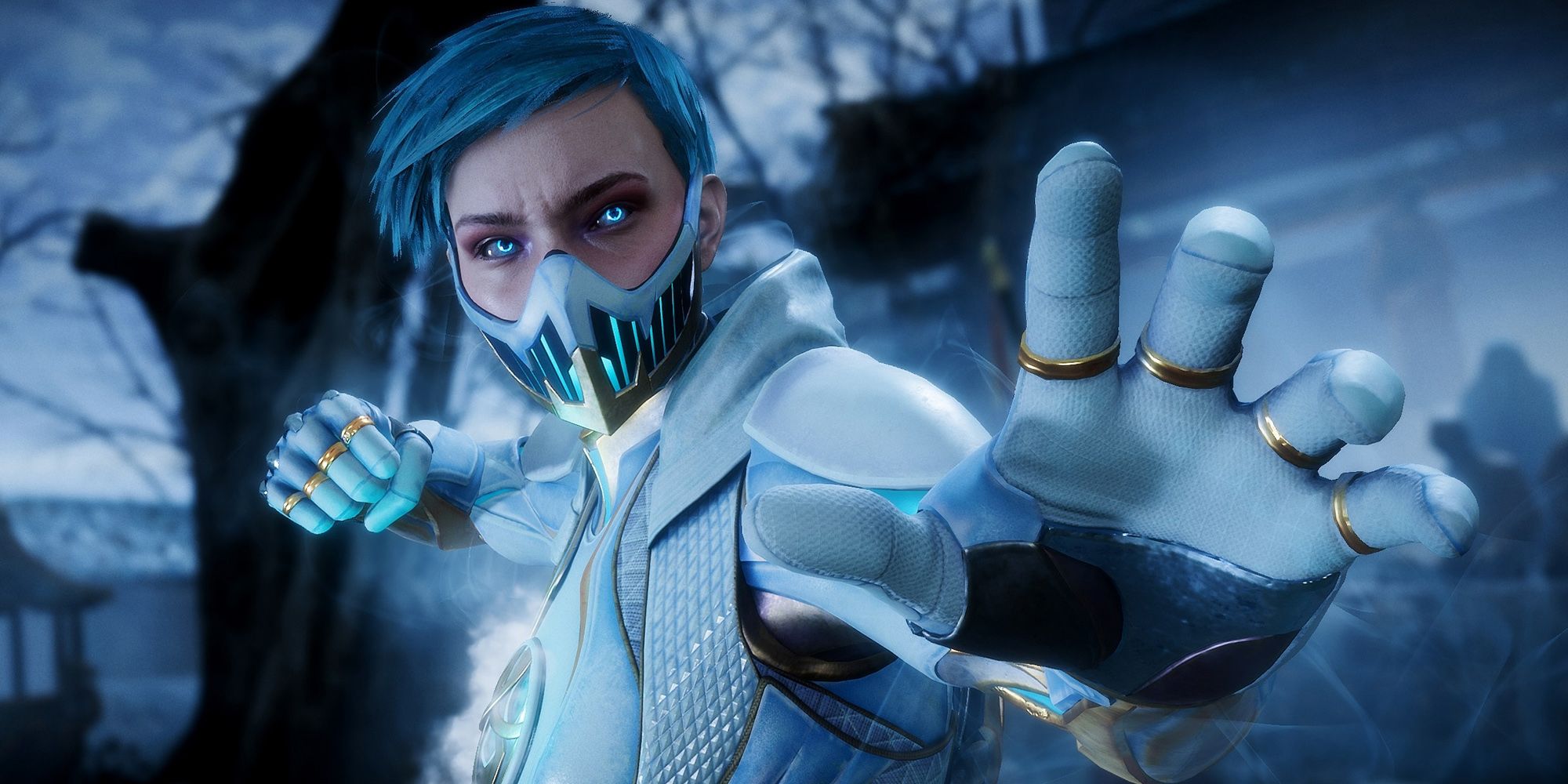 Mortal Kombat - Frost posing toward the camera in her new cybernetic body.