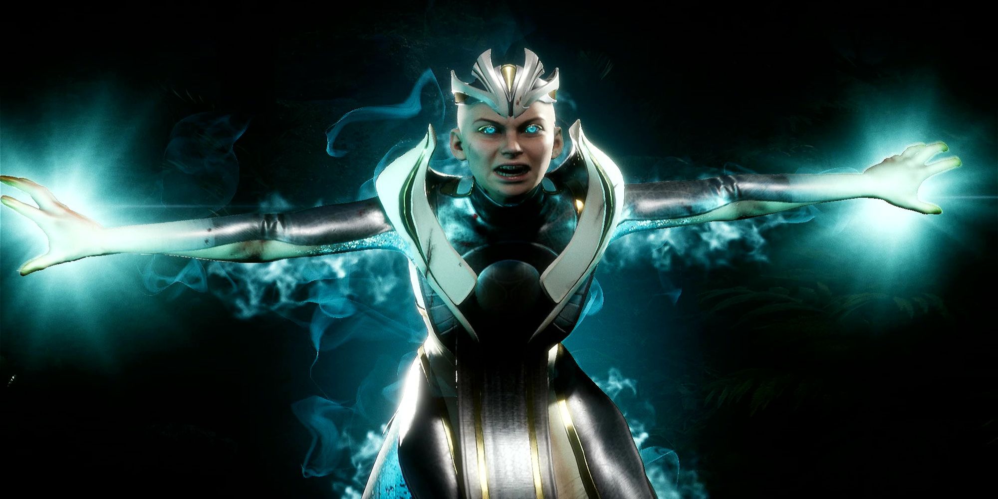 Kronika glows with time-altering power before a Fatality attack in Mortal Kombat 11.