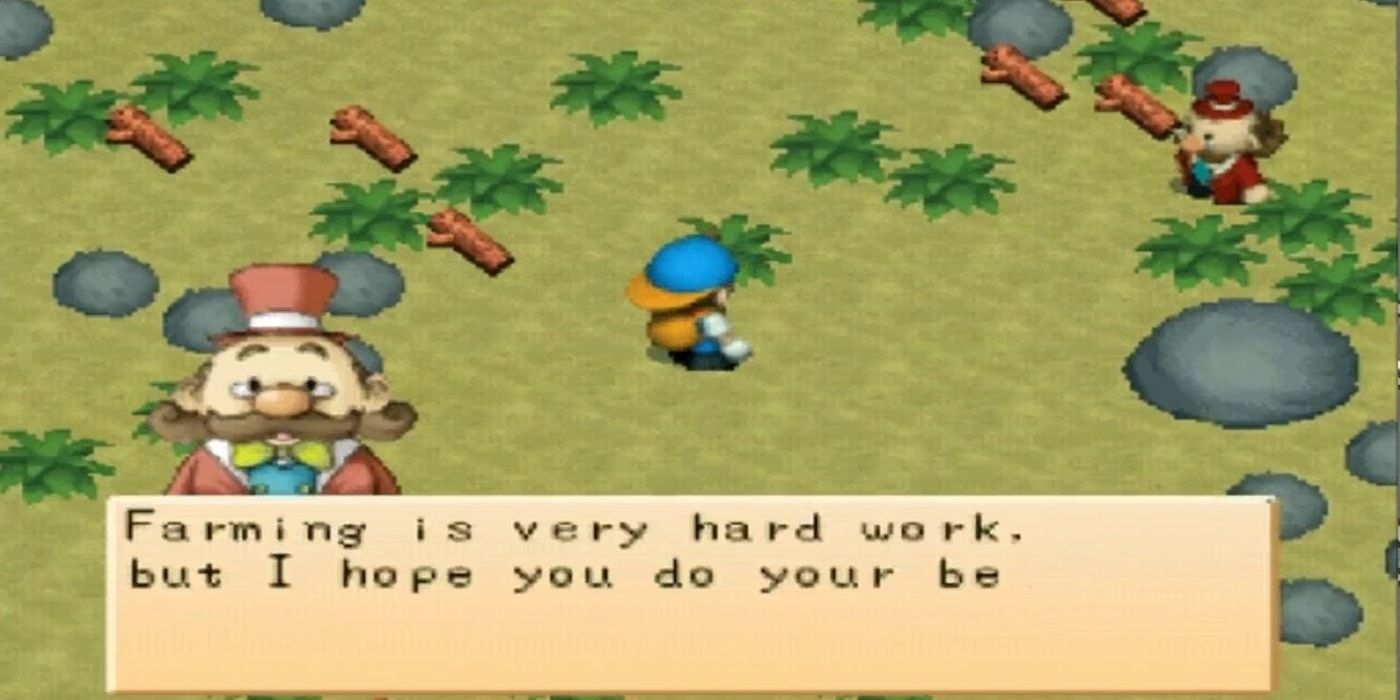 The mayor is talking to the character in Harvest Moon: Back To Nature