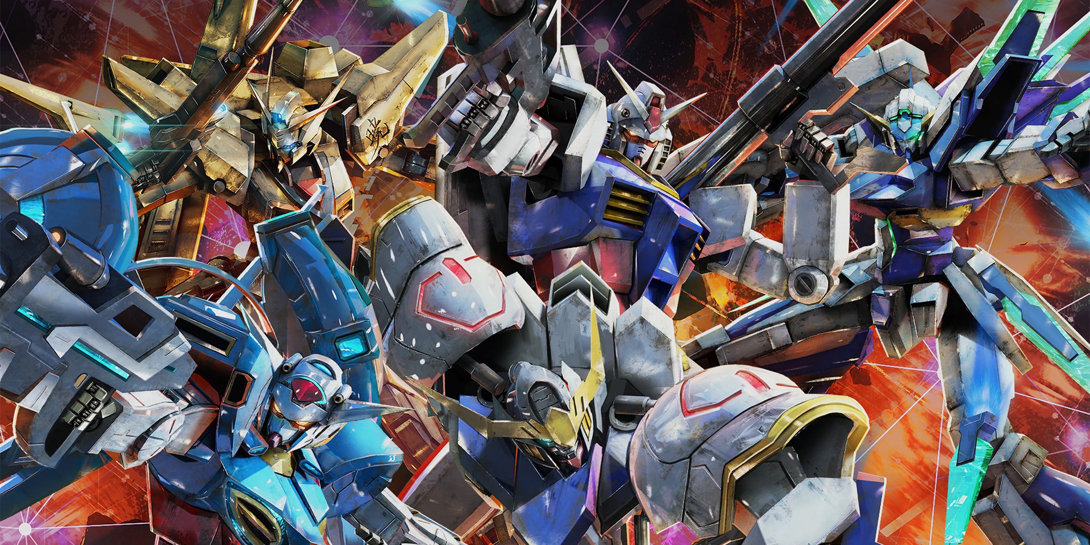 The main cover art for Mobile Suit Gundam: Extreme Vs. Maxiboost On, featuring several mobile suits from different Gundam anime series.