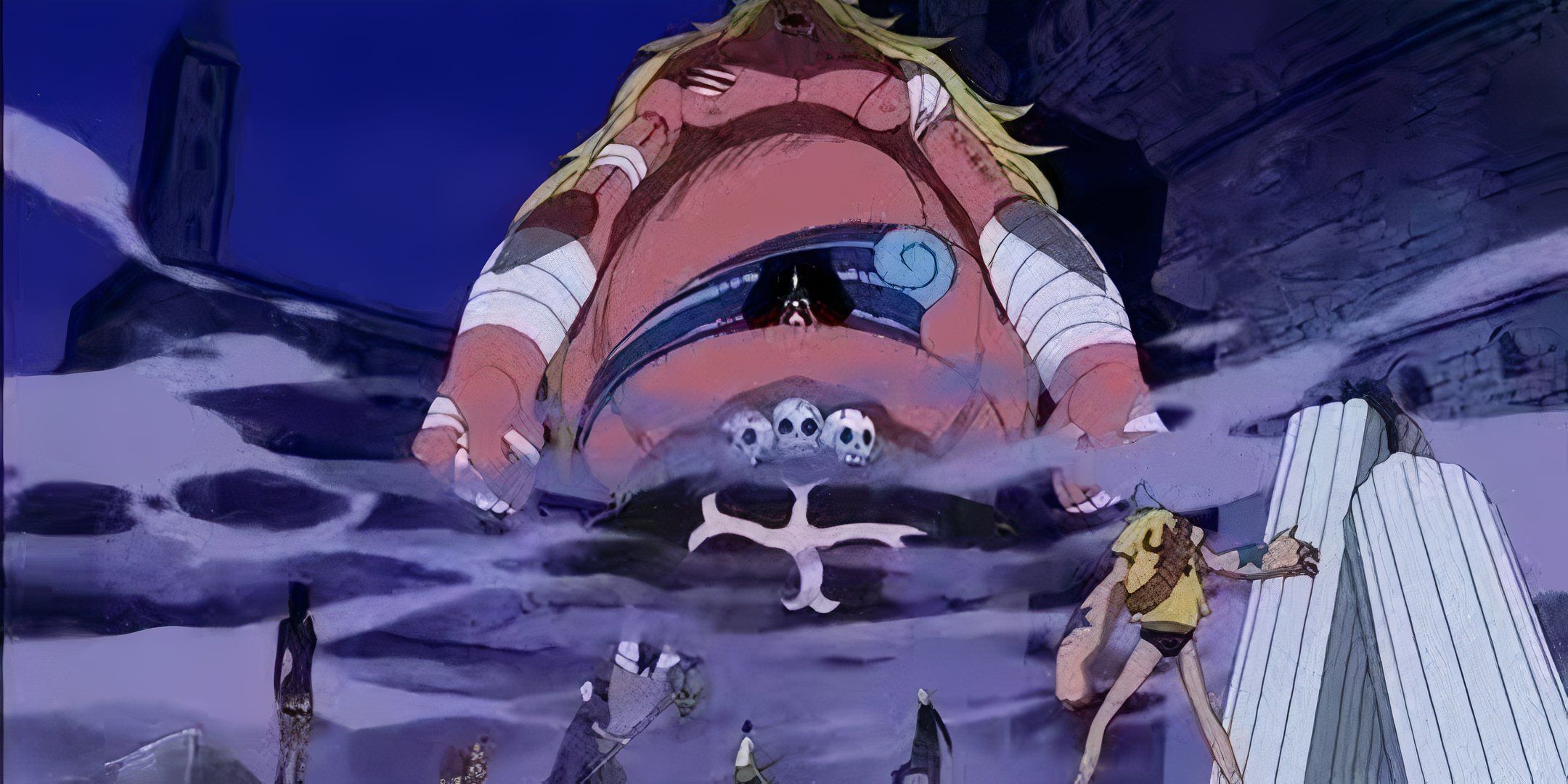 An image of Oars facing Straw hat pirates in a battle.