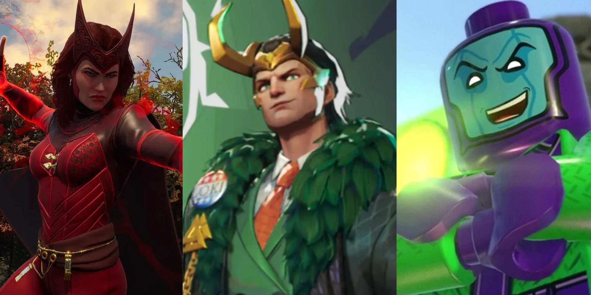 Scarlet Witch in Midnight Suns; President Loki in Marvel Rivals; Kang in Lego Marvel Super Heroes 2