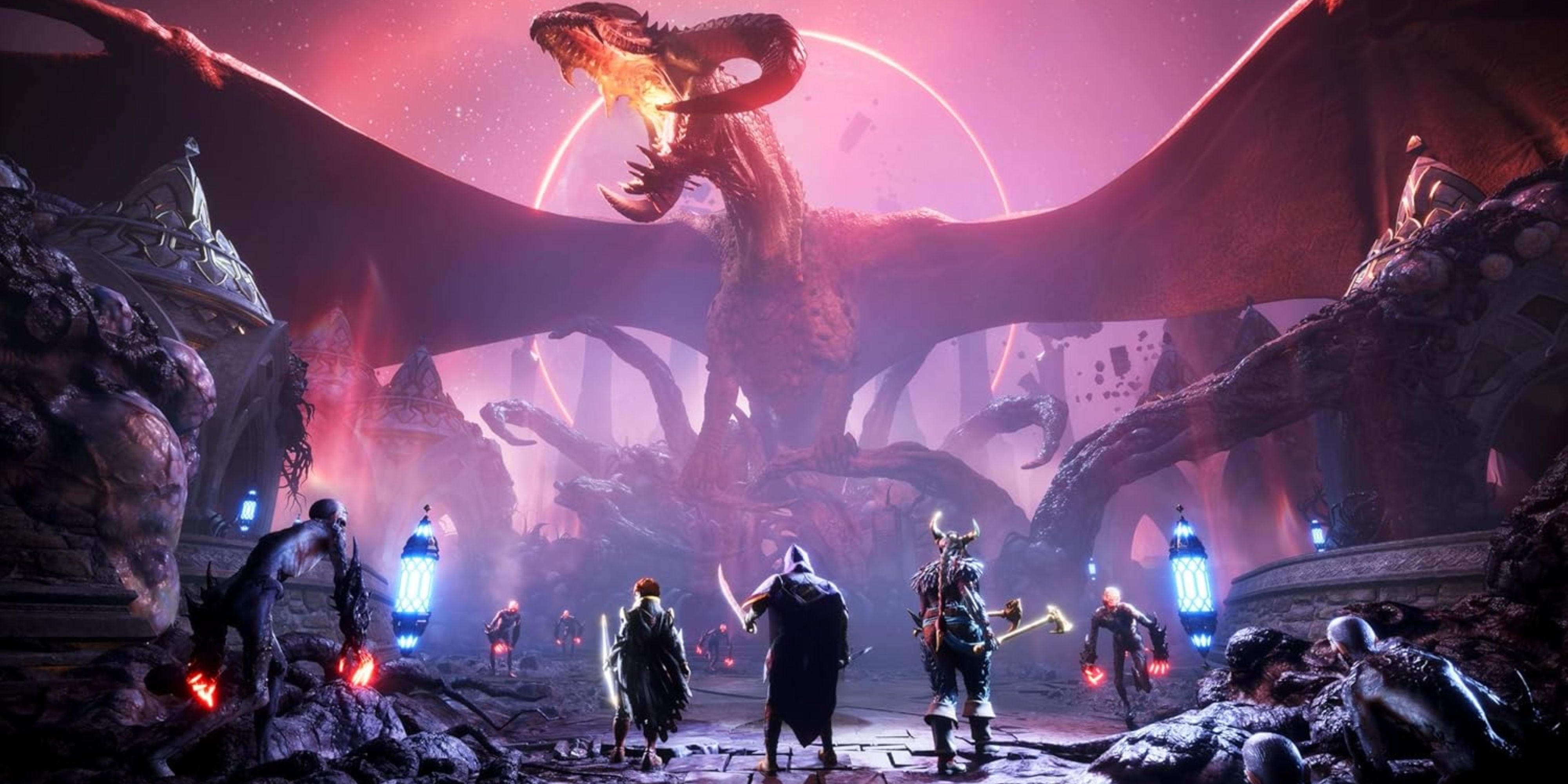 dragon age characters about to fight a dragon in the veilguard.