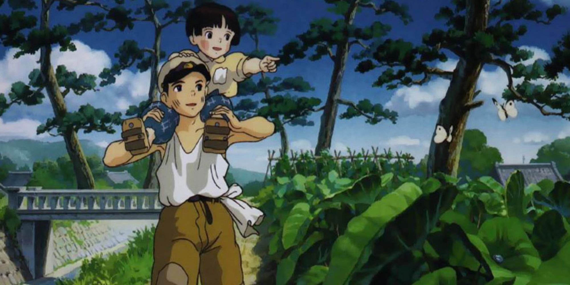 Seita giving Setsuko a piggyback ride in Grave of the Fireflies.