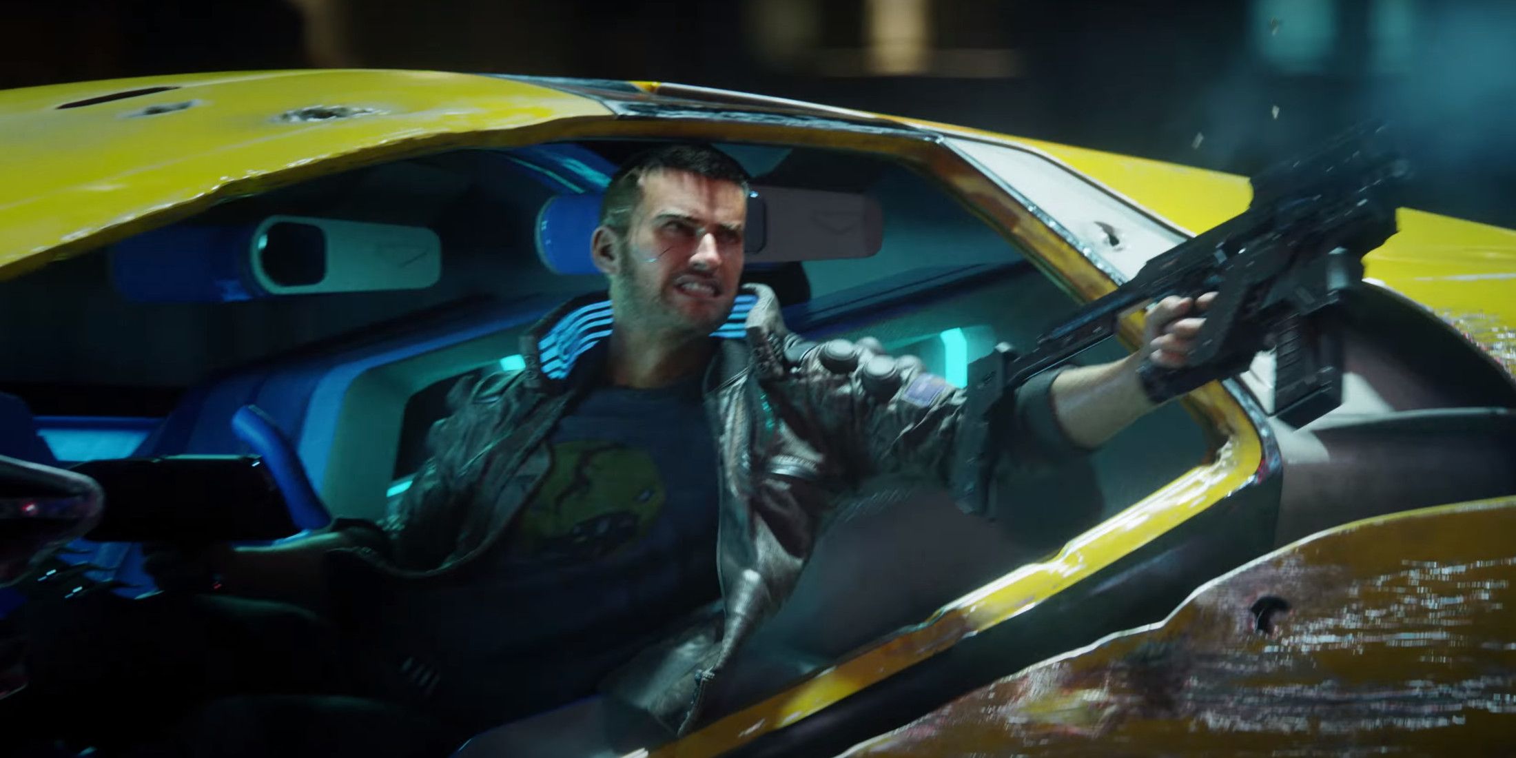 Cyberpunk 2077 Male V Shooting from a Car