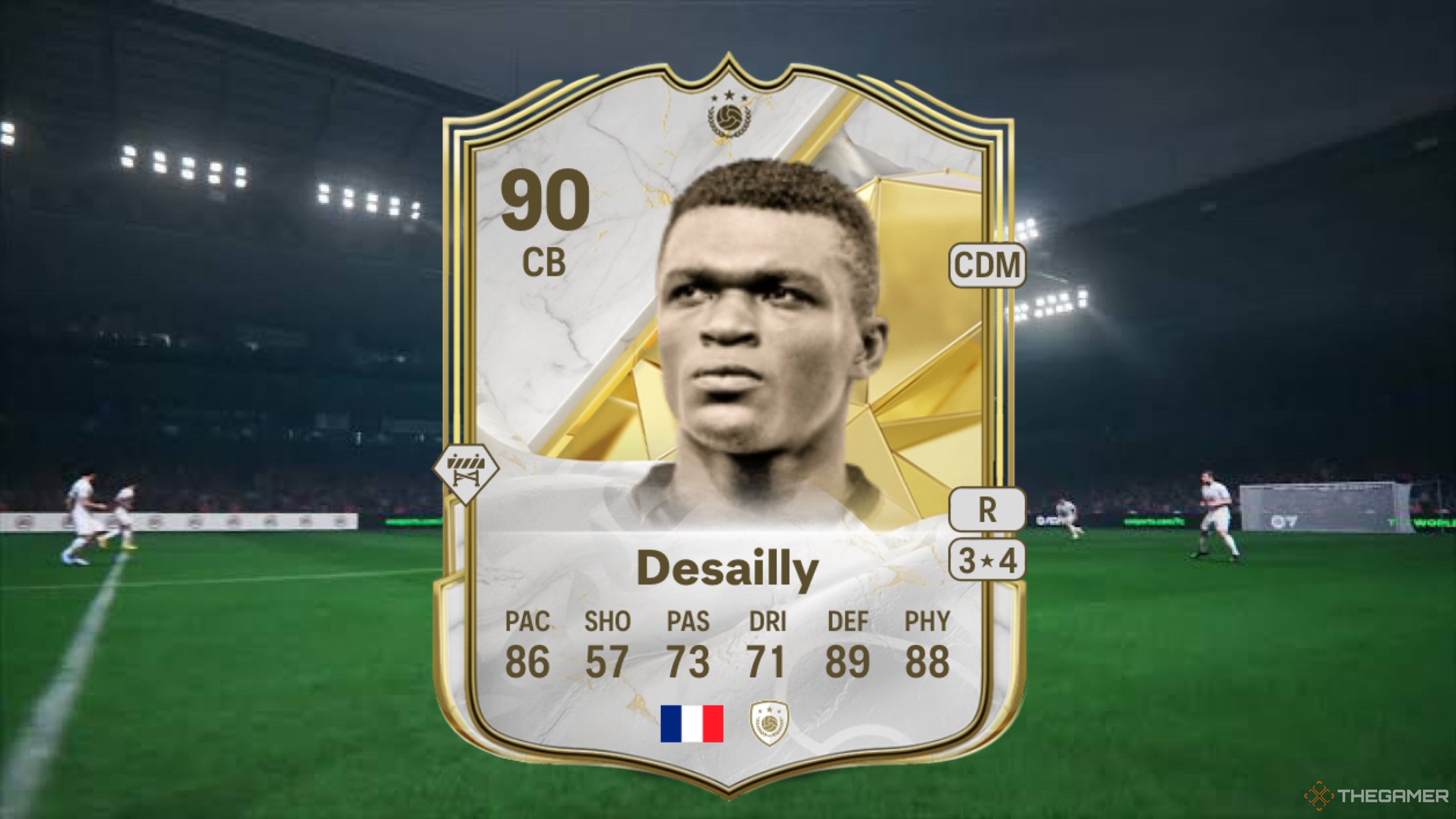 Image showing Desailly card against a faded pitch background.