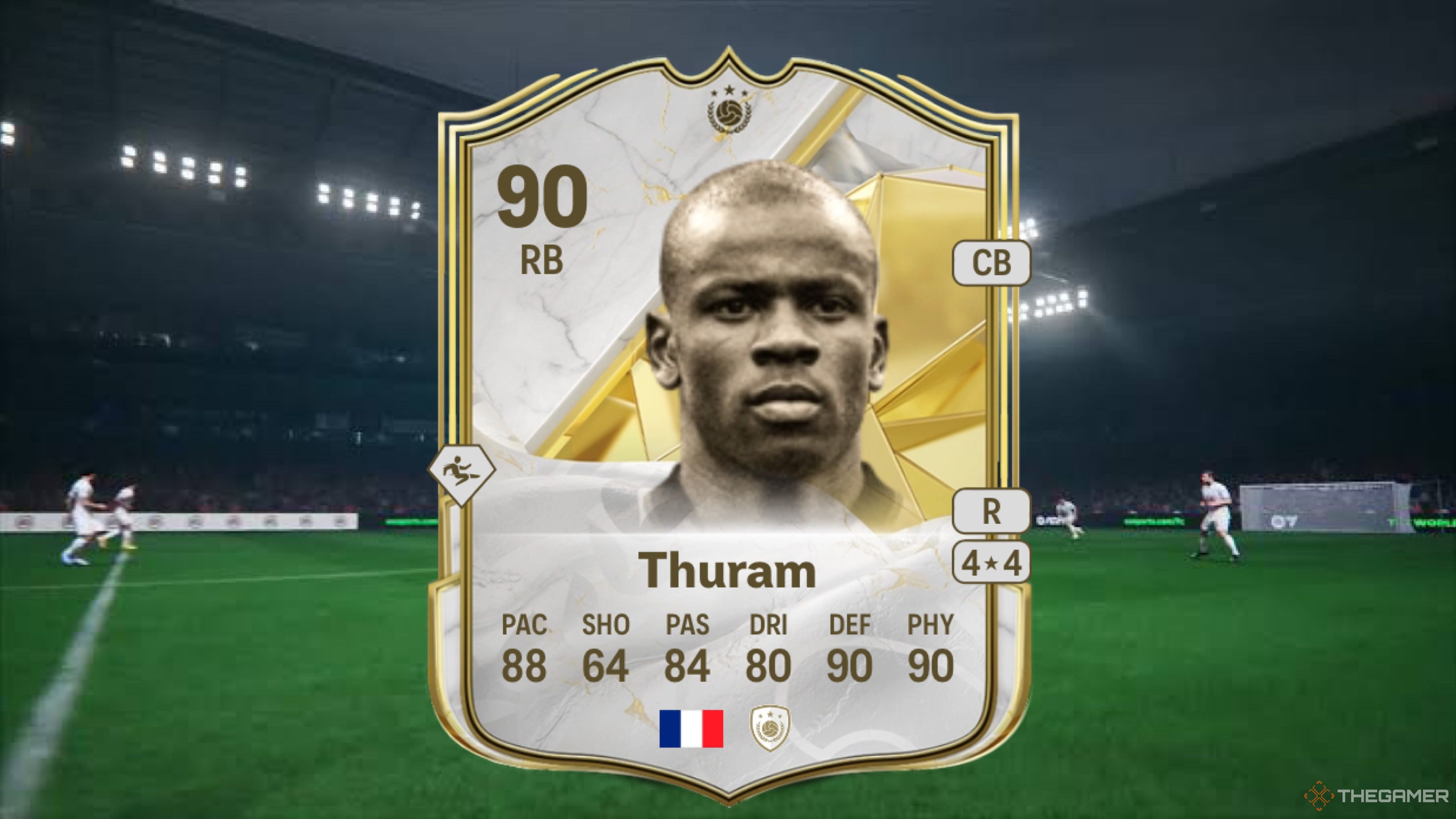 Image showing Thuram card against a faded pitch background.