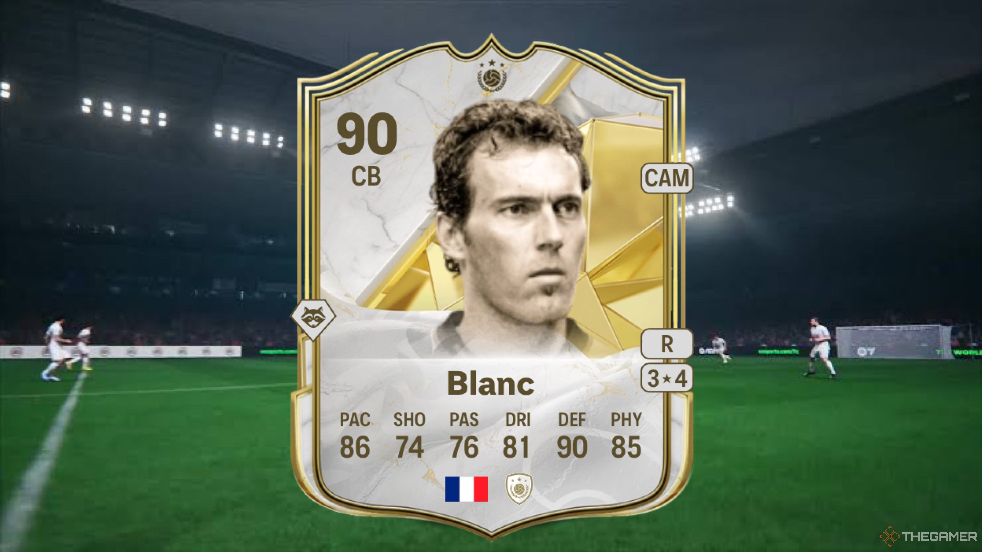 Image showing Blanc card against a faded pitch background.