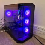 Maingear Zero Ruby showcasing its blue RGB lighting