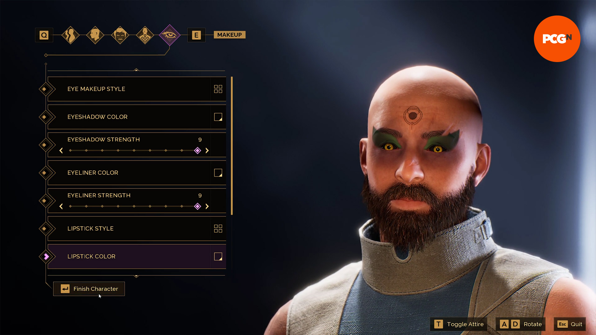 Dune Awakening preview: a bald-headed man with eye makeup