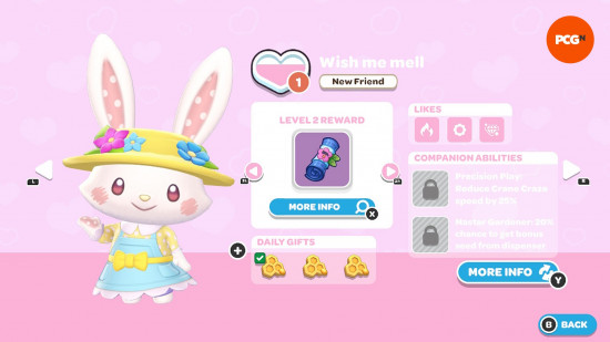 Hello Kitty Island Adventure gift guide: The Wish me Mell friendship info page in-game.