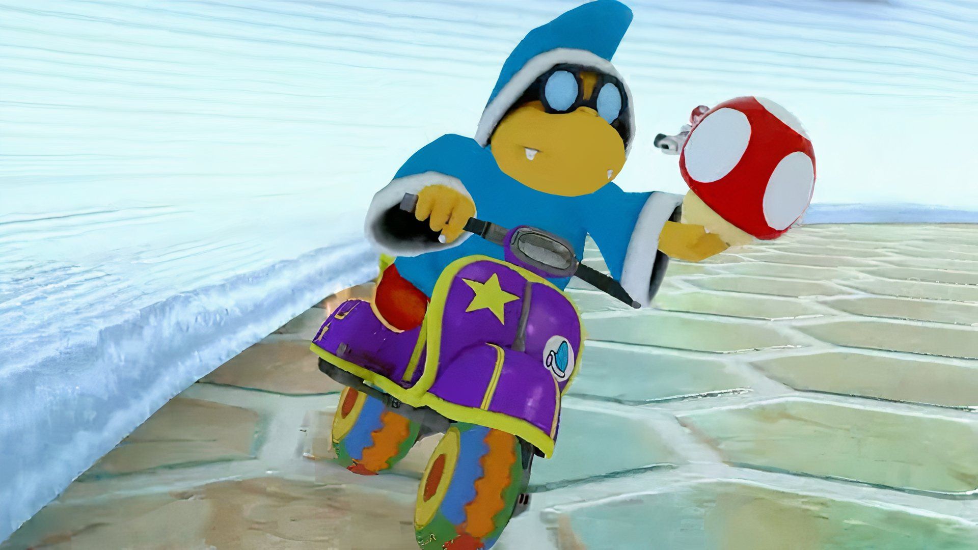 Kamek Holding a Super Mushroom in Mario Kart 8 Deluxe