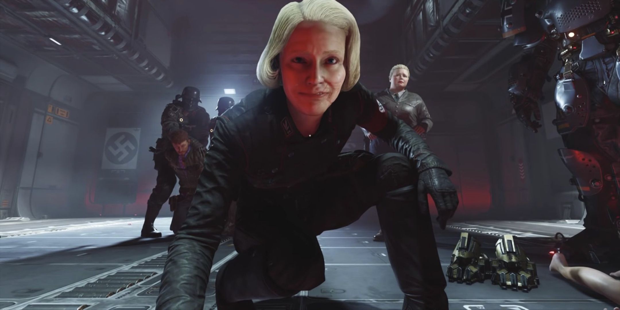 Frau Irene Engel stares you down in Wolfenstein 2 New Colossus.