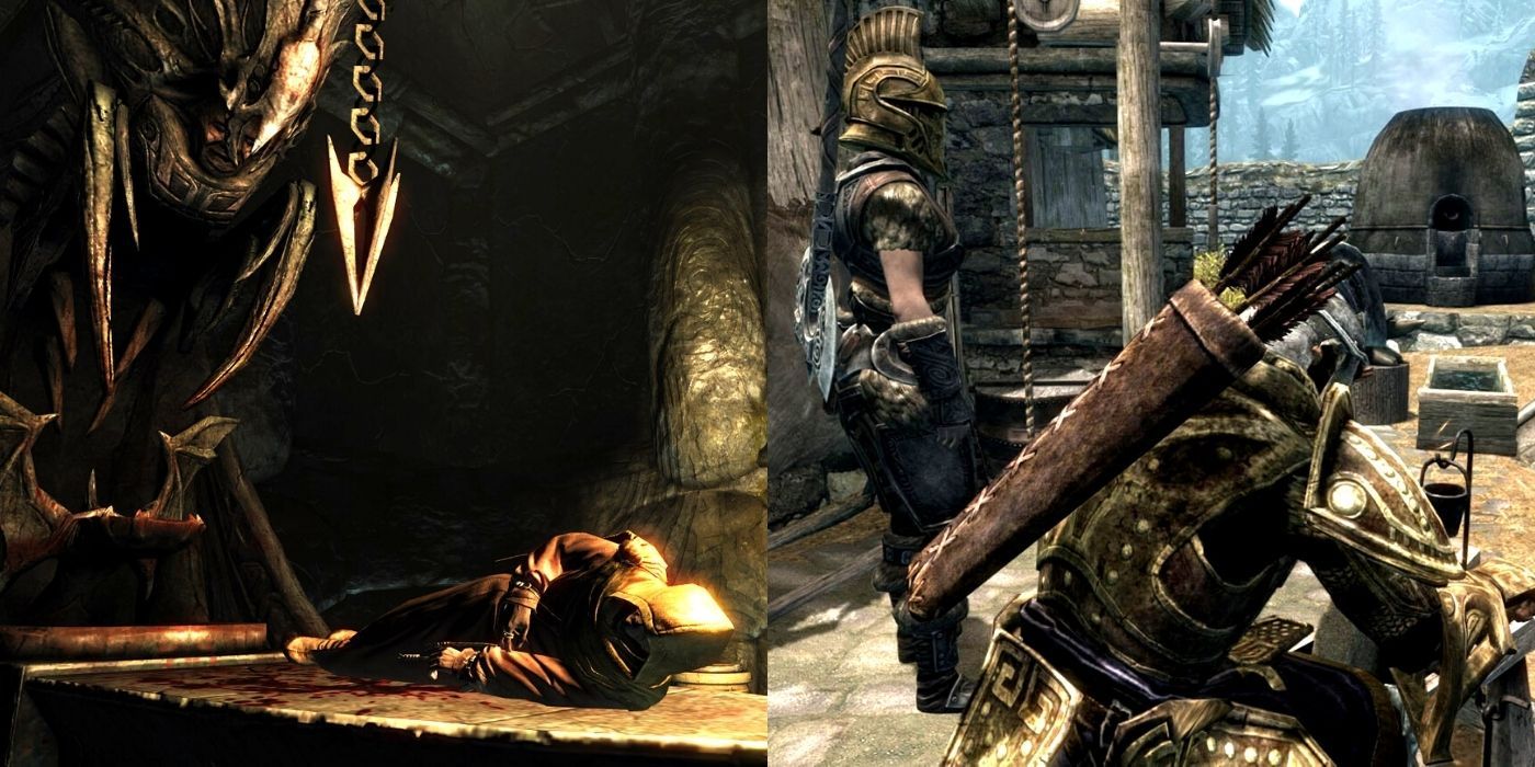 Skyrim Awful Things To Do Split Image Blacksmith Forge And Human Sacrifice