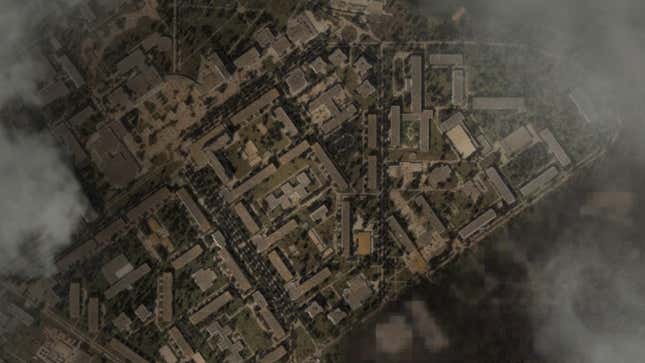 An overhead view of the city of Prypiat in Stalker 2: Heart of Chornobyl.