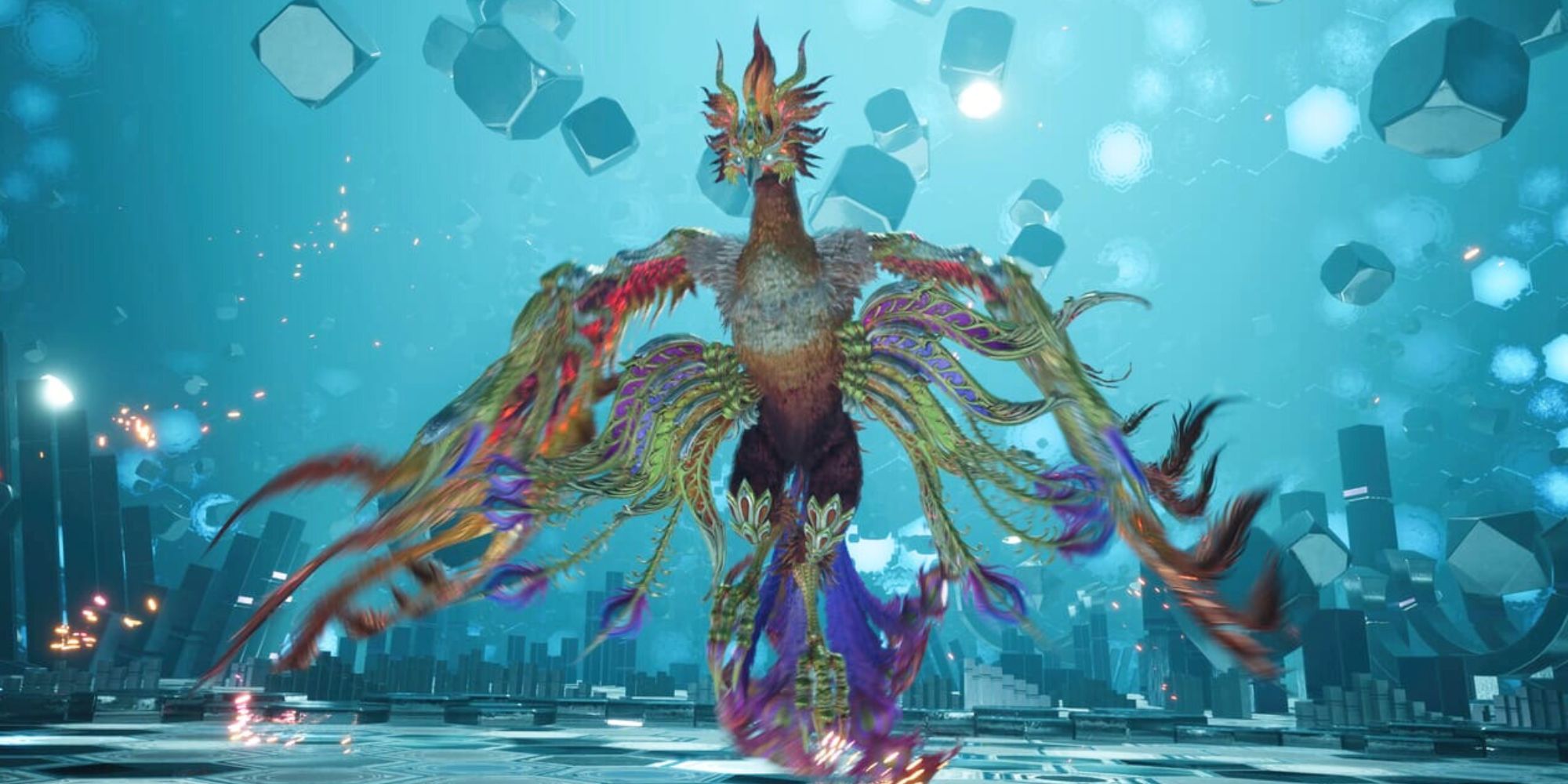 An image of Phoenix with its multi-colored feathers in Final Fantasy 7 Rebirth.