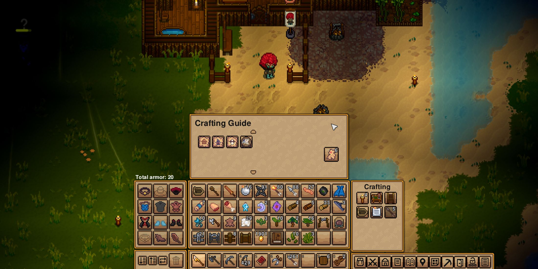 The player crafting a map from map fragments in necesse