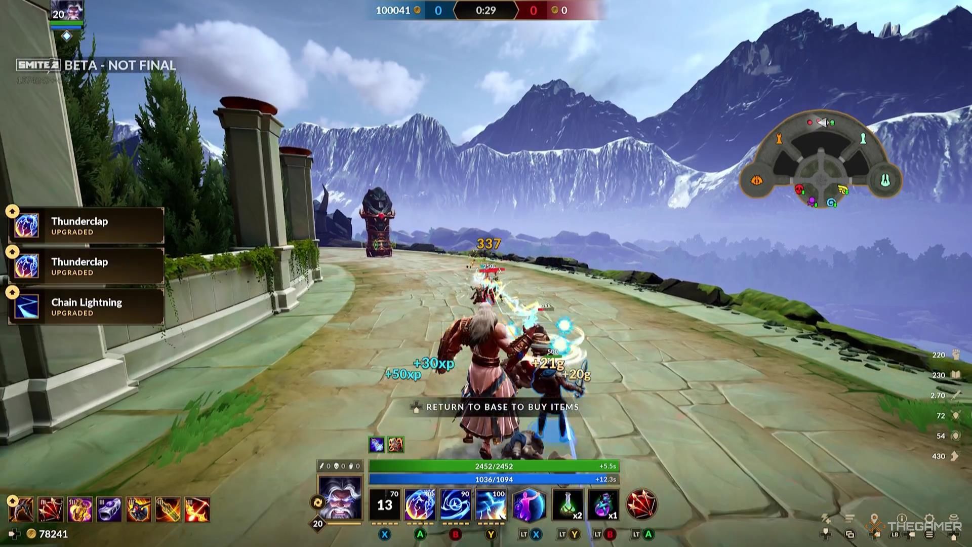 Chain Lightning arcs between enemies in Smite 2.