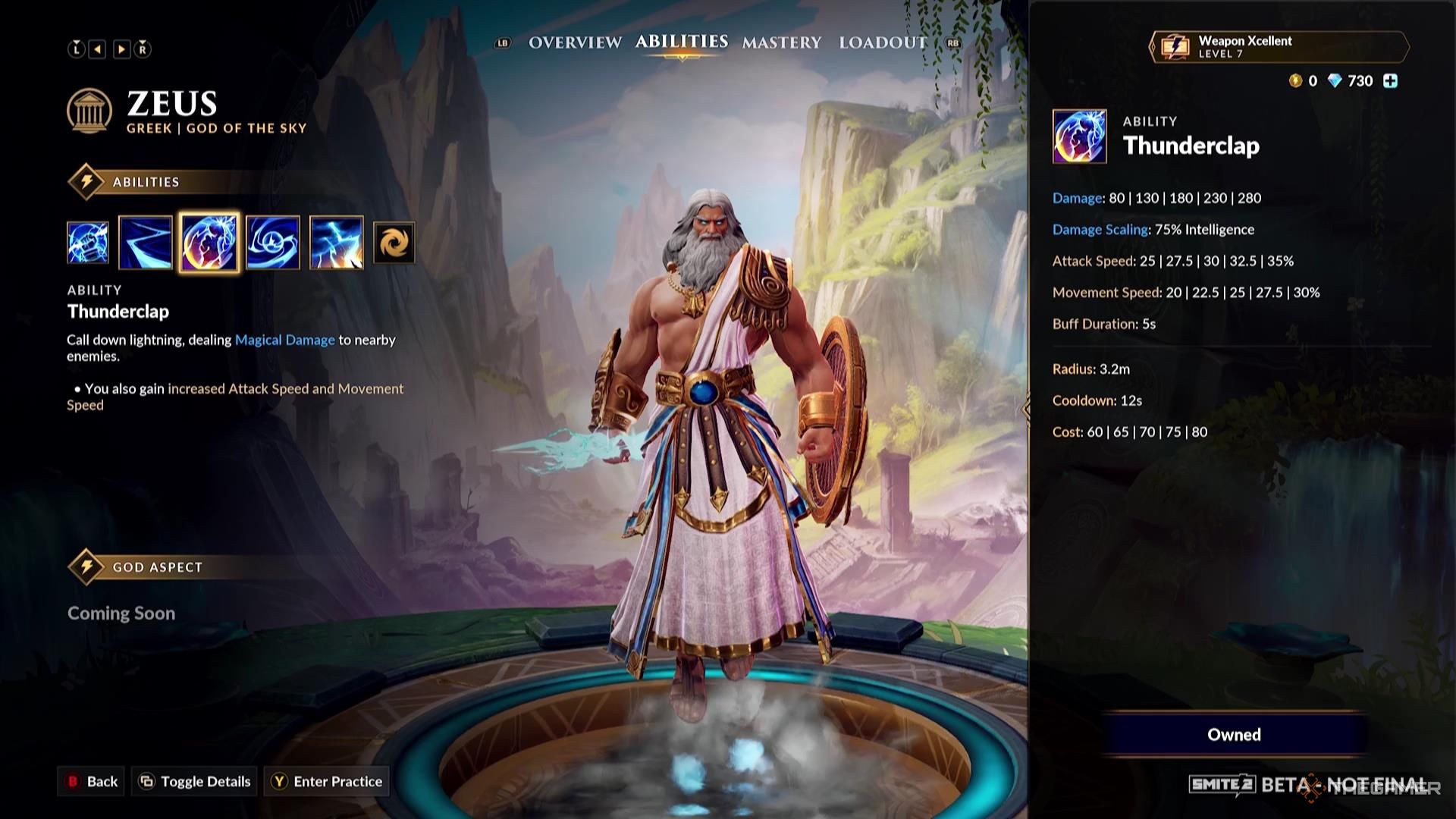 Zeus' Thunderclap ability description in Smite 2.