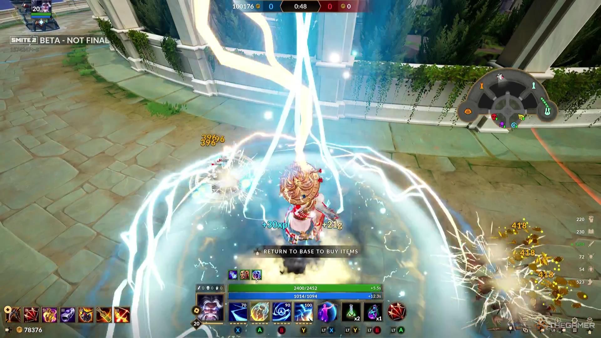 Zeus Thunderclaps a group of enemies minions in Smite 2.