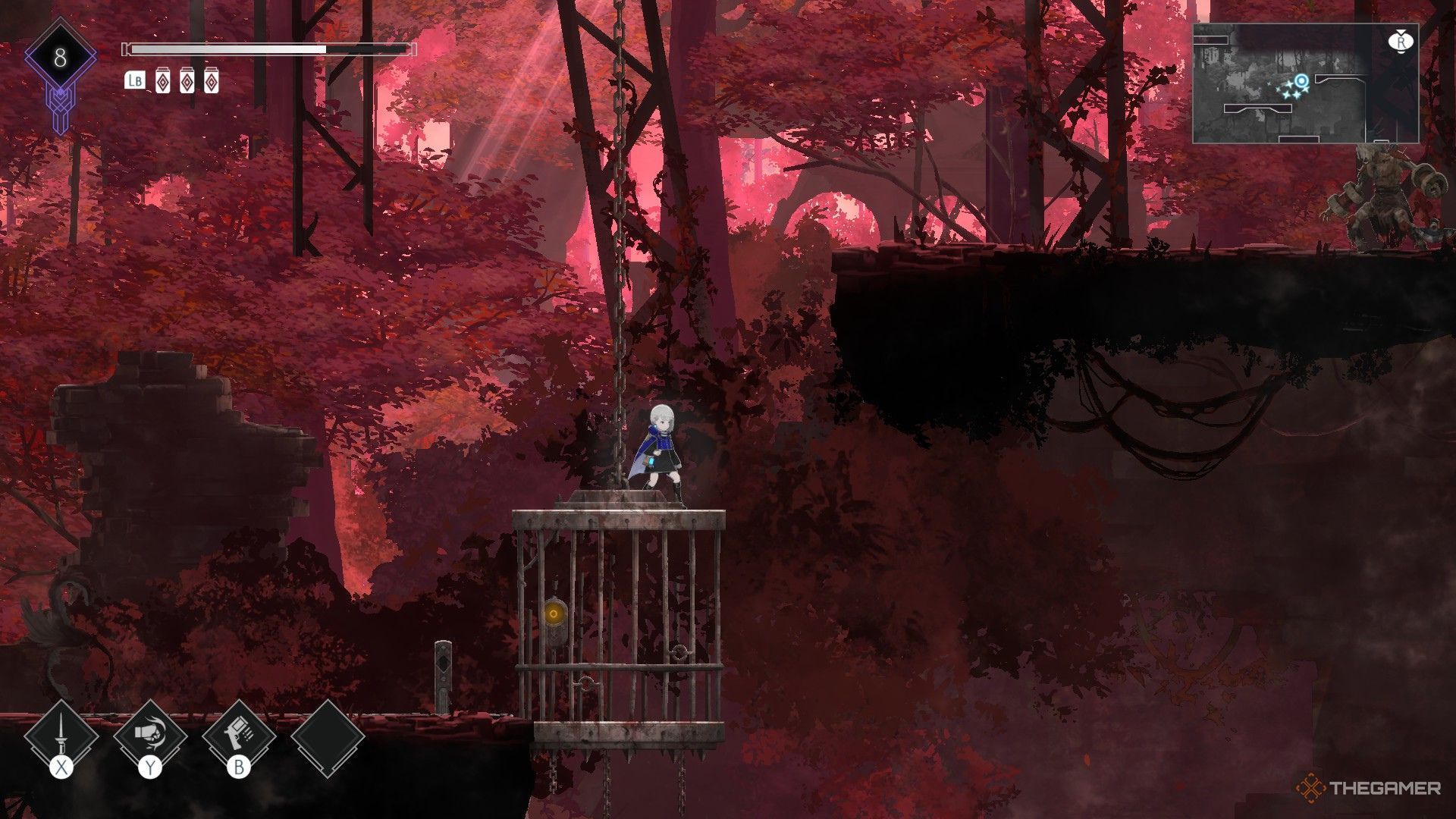 The image shows Lilac standing on top of a lift to reach a platform in Ender Magnolia: Bloom In The Mist.