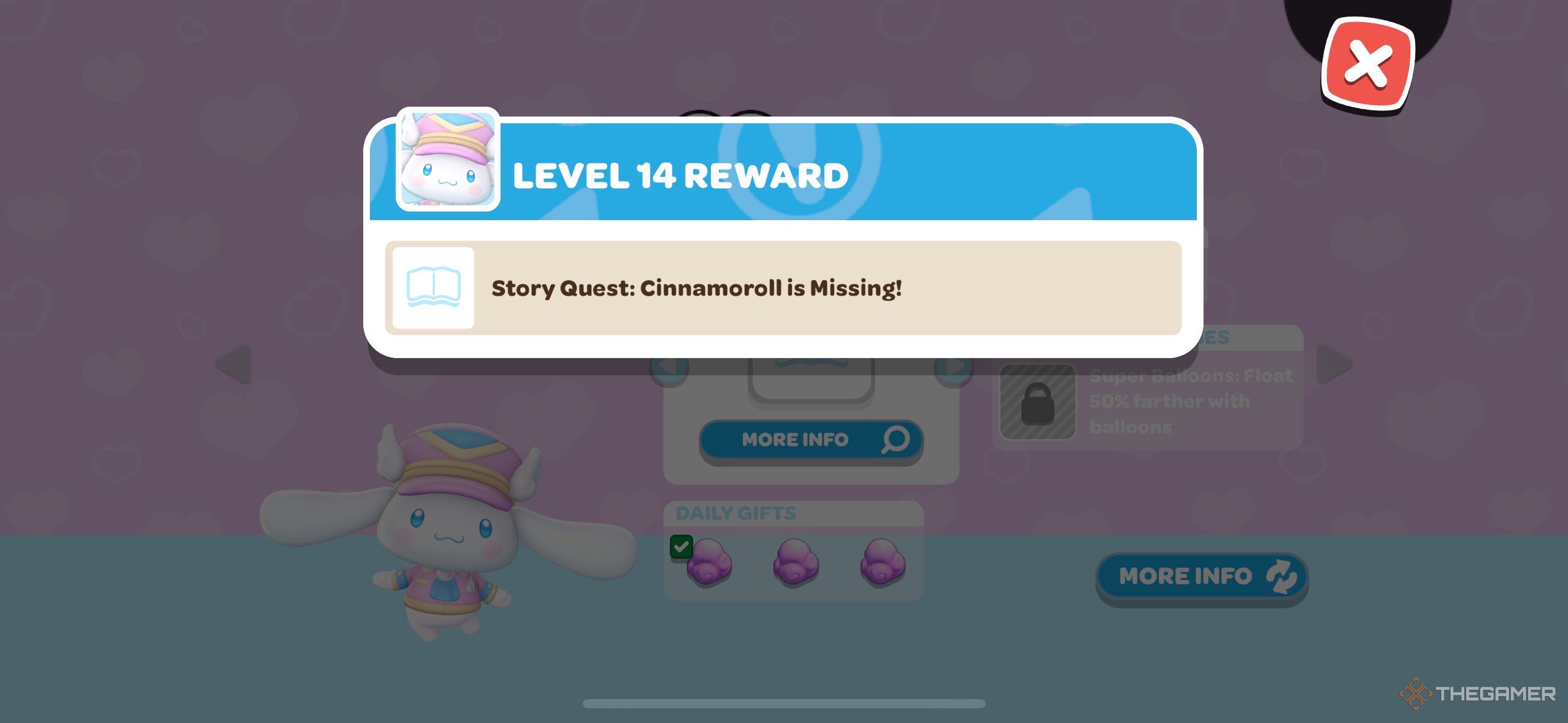 A giving looking at a Cinnamoroll quest in Hello Kitty Island Adventure.