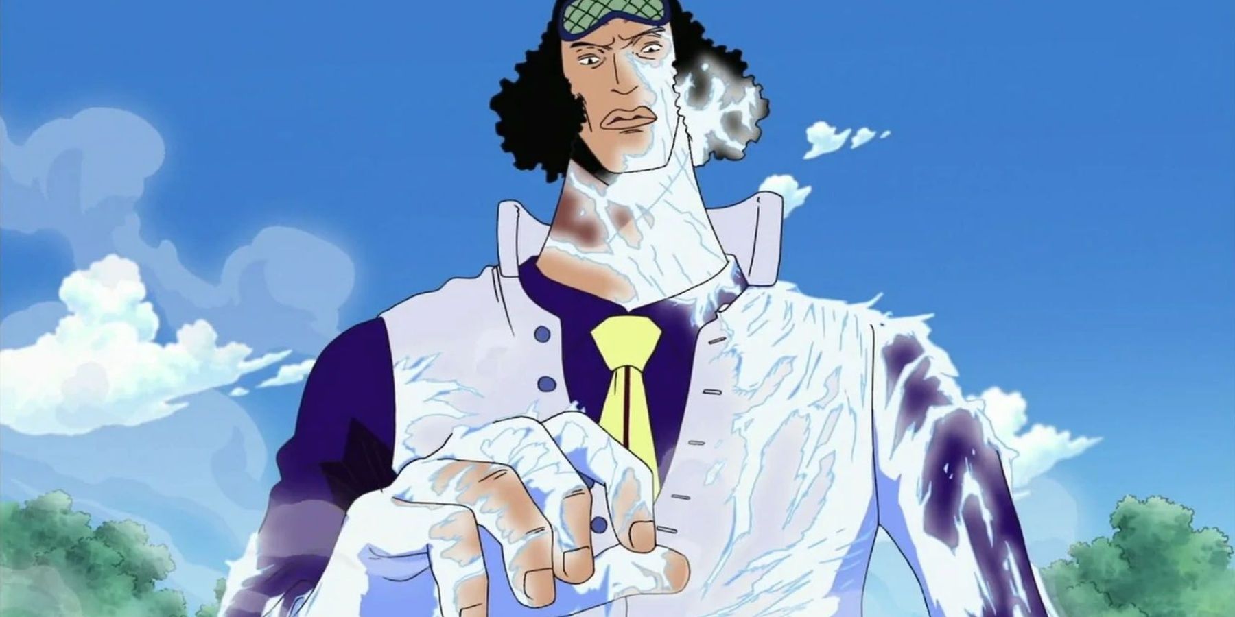 Admiral Aokiji Covers His Body In Ice Using His Devil Fruit Powers in One Piece