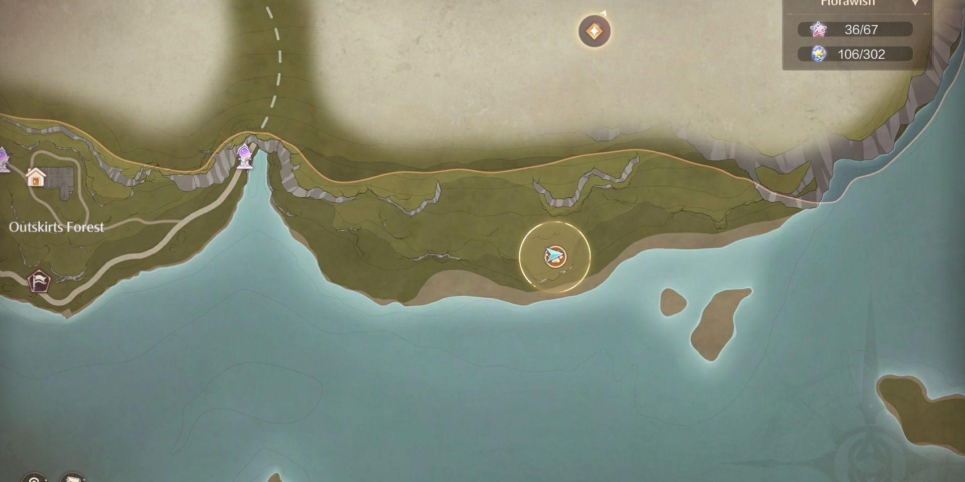 Image of the location on the map of the Florawish Sky Monarch in Infinity Nikki