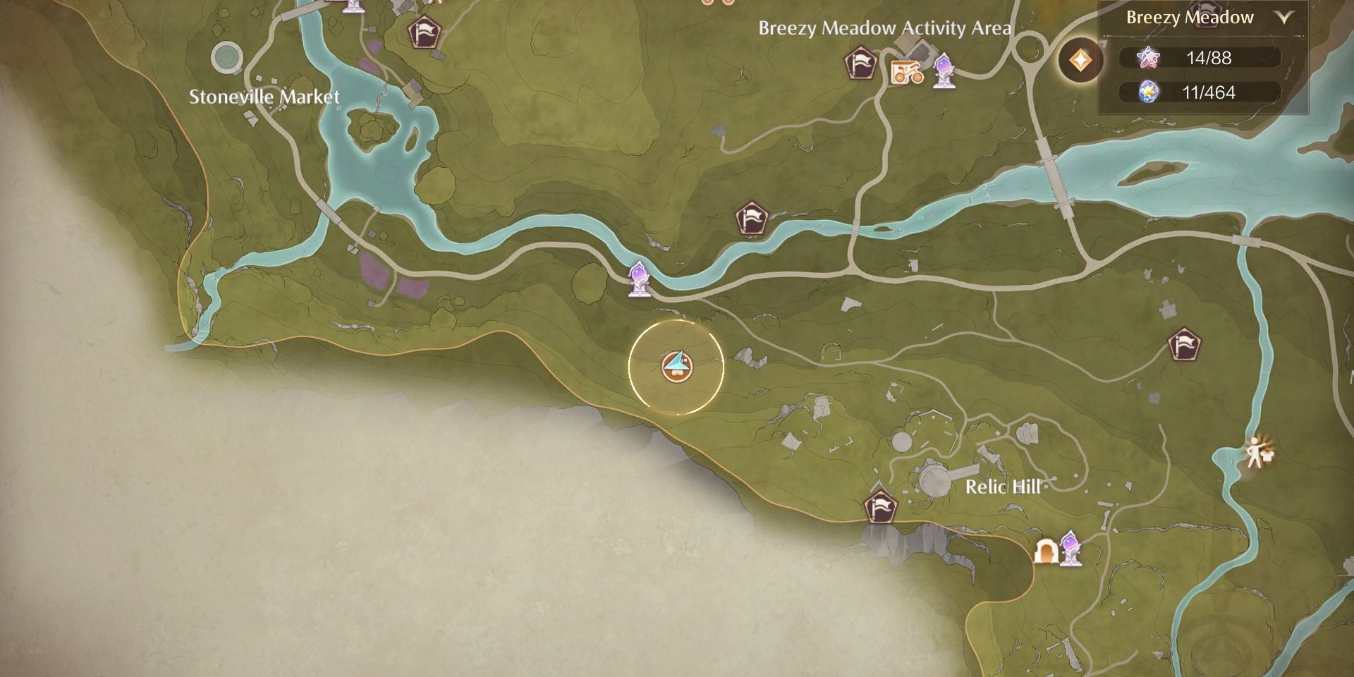 Image of the location on the map of the Stoneville Entrance Sky Monarch in Infinity Nikki