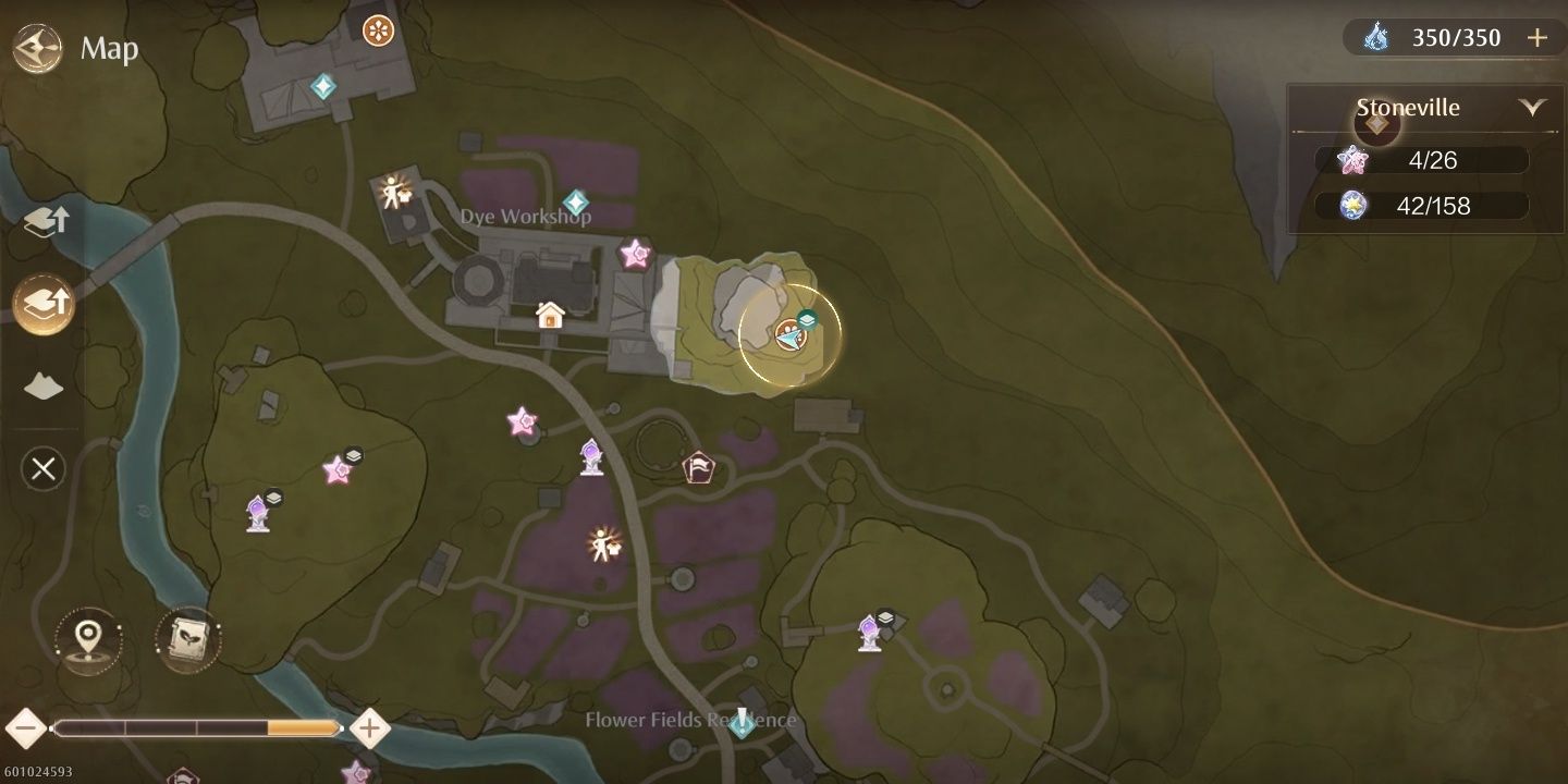 Image of the location on the map of the Stoneville Sky Monarch in Infinity Nikki