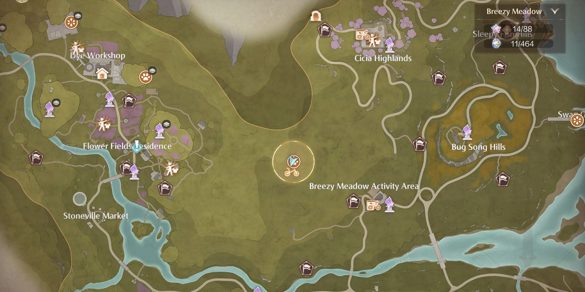 Image of the location on the map of the Meadow Activity Support Center Sky Monarch in Infinity Nikki