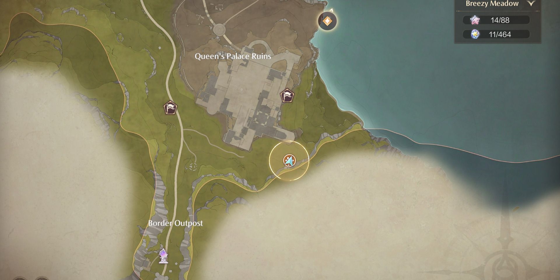 Image of the location on the map of Queen's Palace Front Yard Sky Monarch in Infinity Nikki