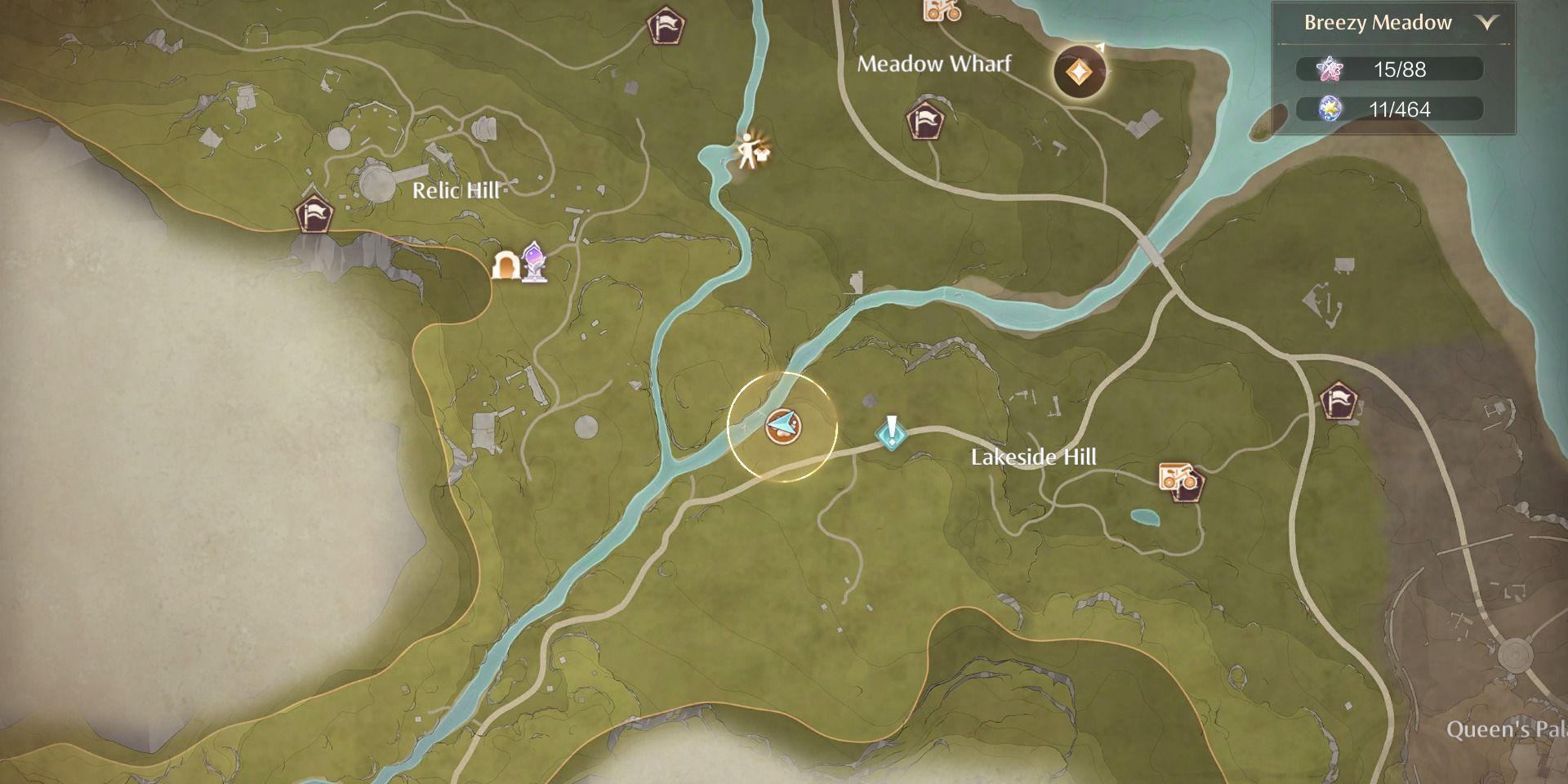 Image of the location on the map of the Relic Hill Sky Monarch in Infinity Nikki