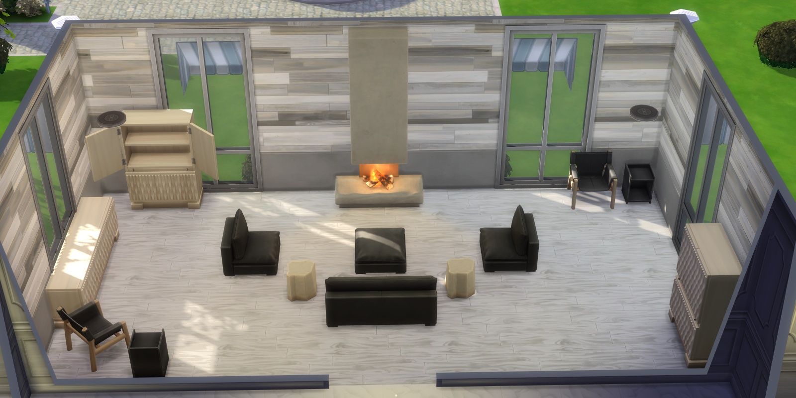 Image of a living room using furniture from Harrie's The Klean Collection Part Five for The Sims 4. 