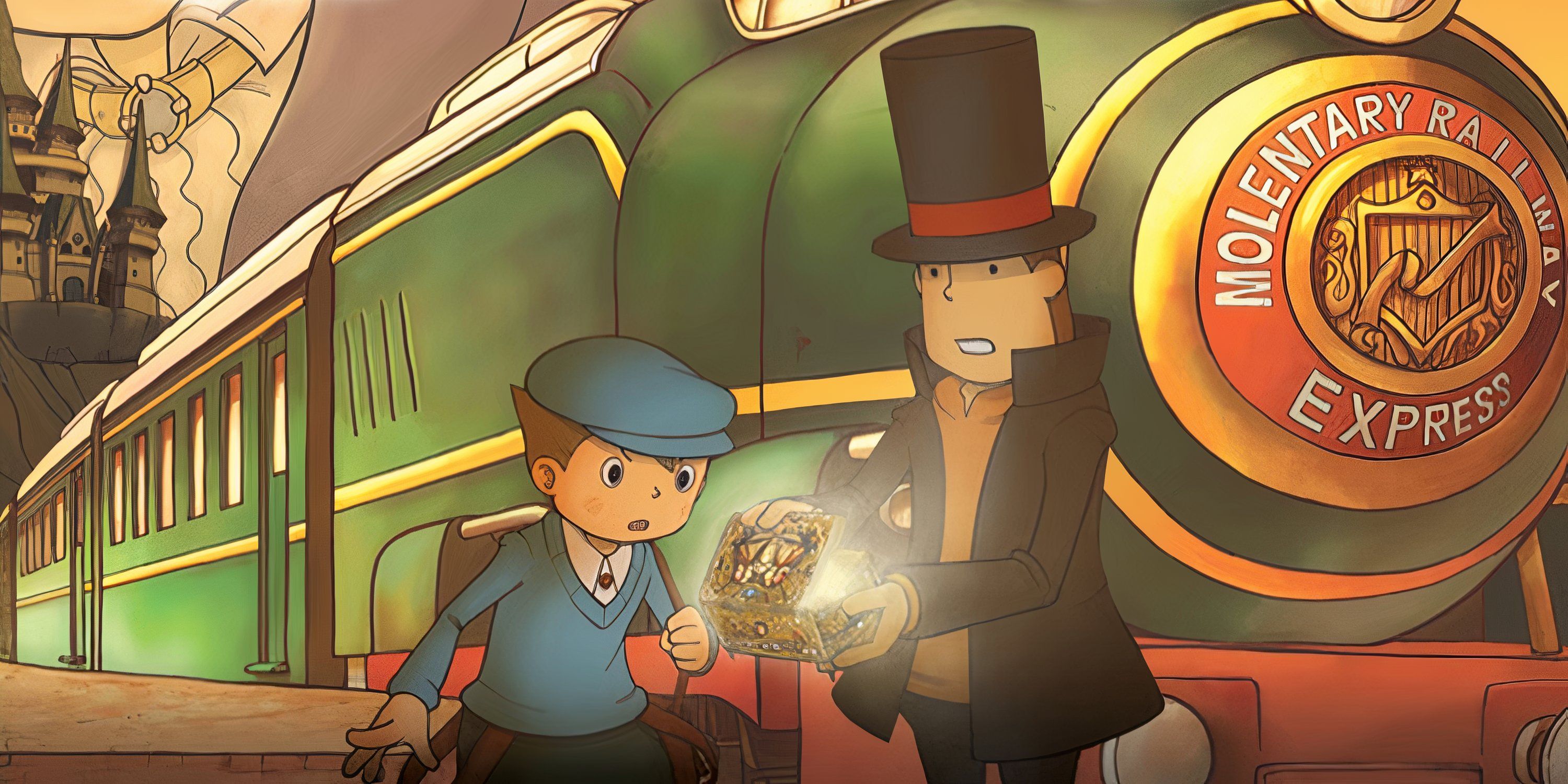 Professor Layton and Luke holding the Elysian Box in Professor Layton and the Diabolical Box