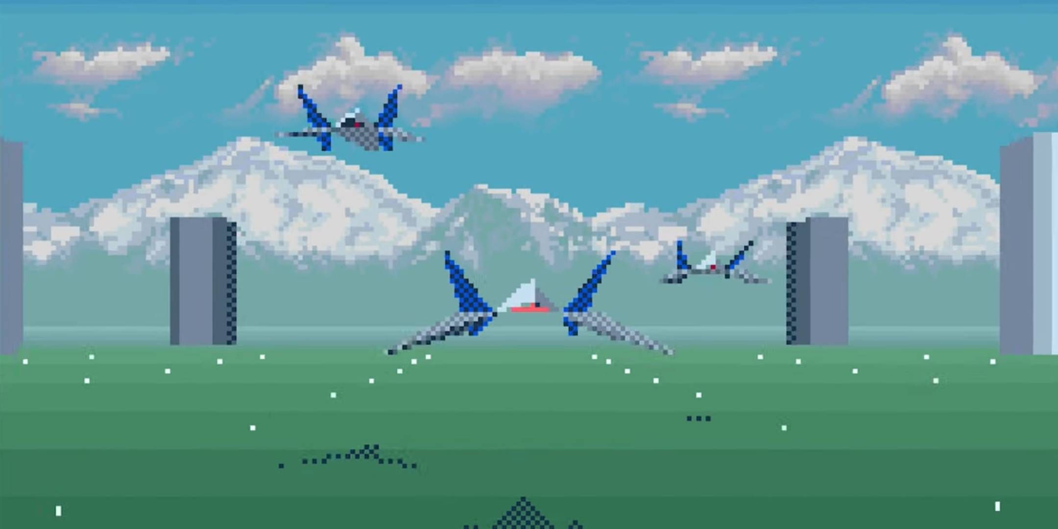 Fox and his team flying on Corneria in Star Fox.