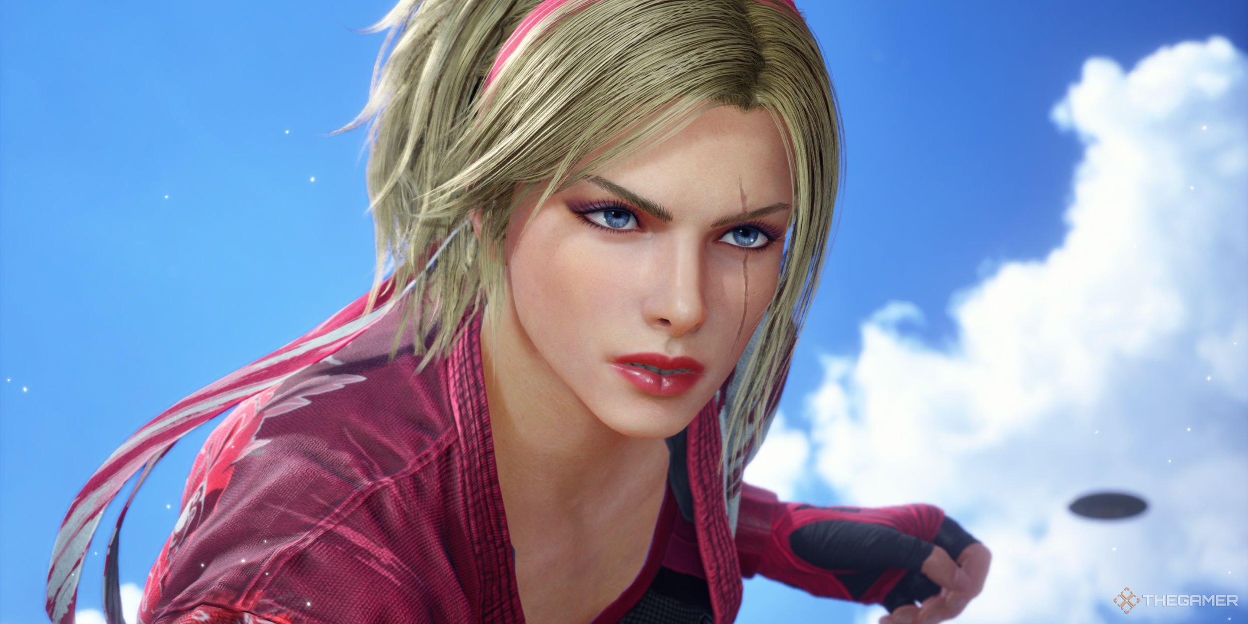 Lidia Sobieska staring intently in front of a blue sky in Tekken 8.