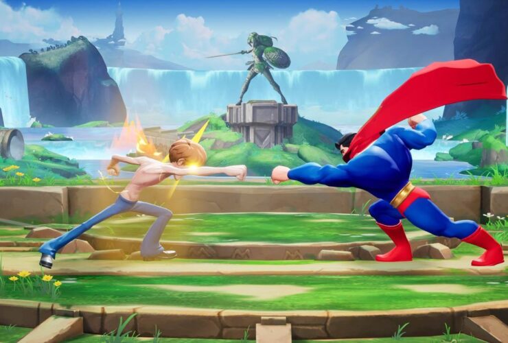 A screenshot showing Shaggy from Scooby Doo and Superman fighting in MultiVersus.