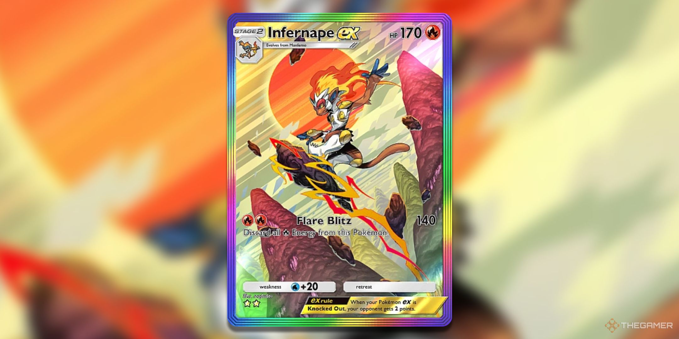 Rainbow Border Infernape ex Pokemon TCG Pocket Space Time Smackdown Card Art.