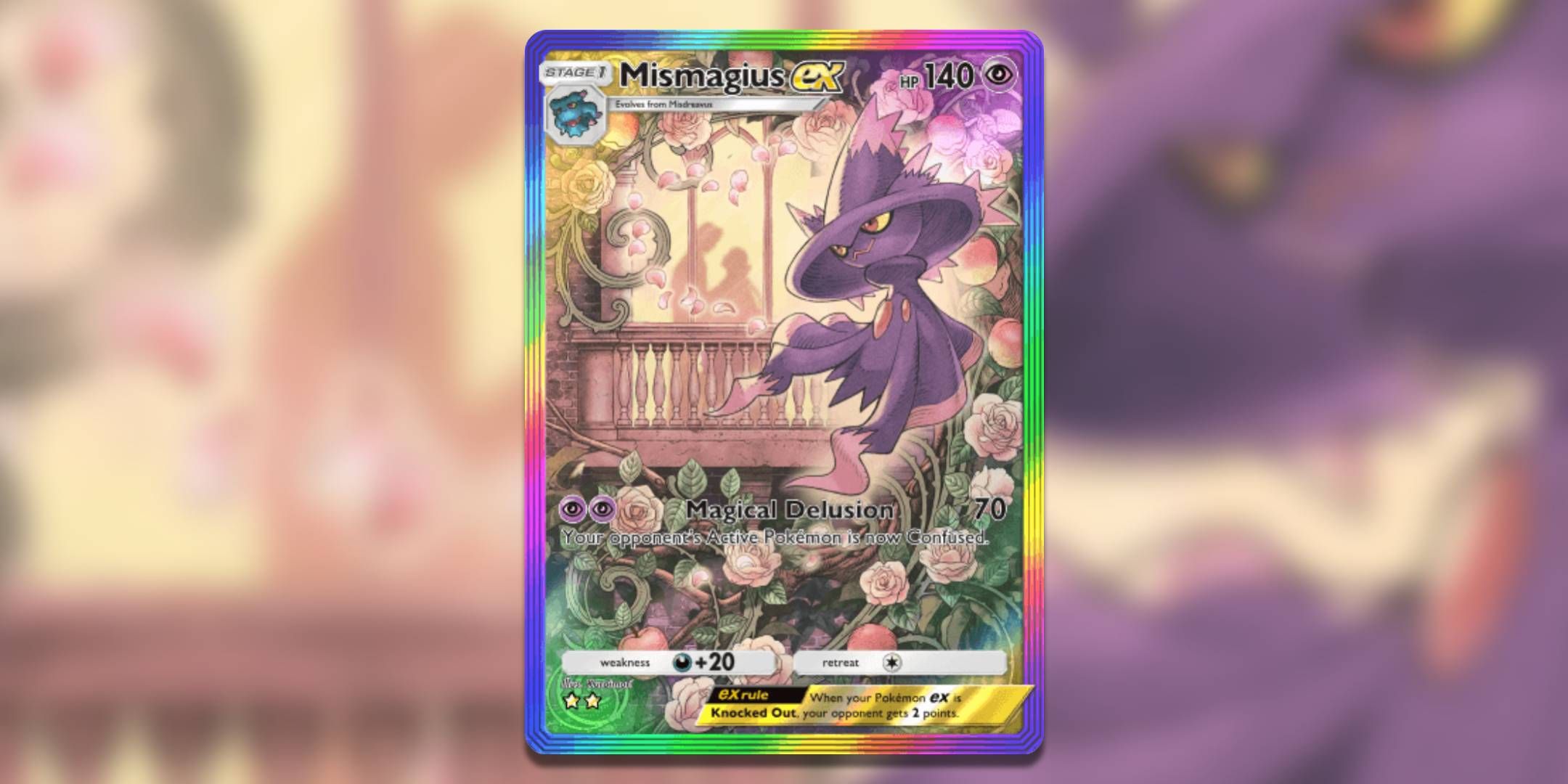 The Pokemon Pocket card Mismagius ex by Kuroimori.