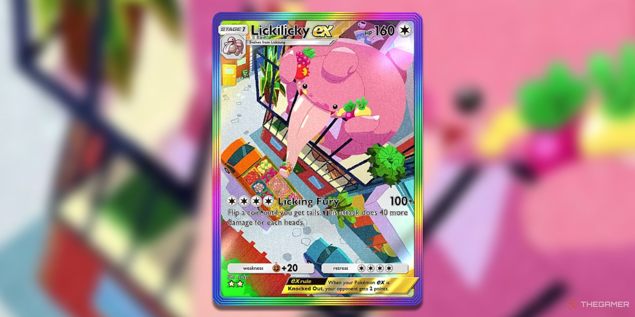 Rainbow Border Lickilicky ex Pokemon TCG Pocket Space Time Smackdown Card Art.